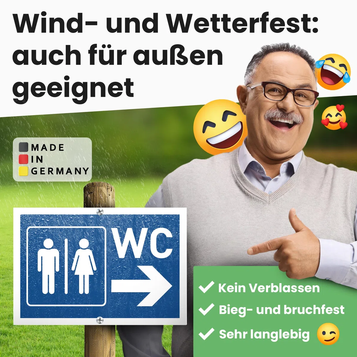 DankeDir Cartello per wc a forma di freccia, 30 x 20 cm, in plastica, per il bagno, per gli ospiti