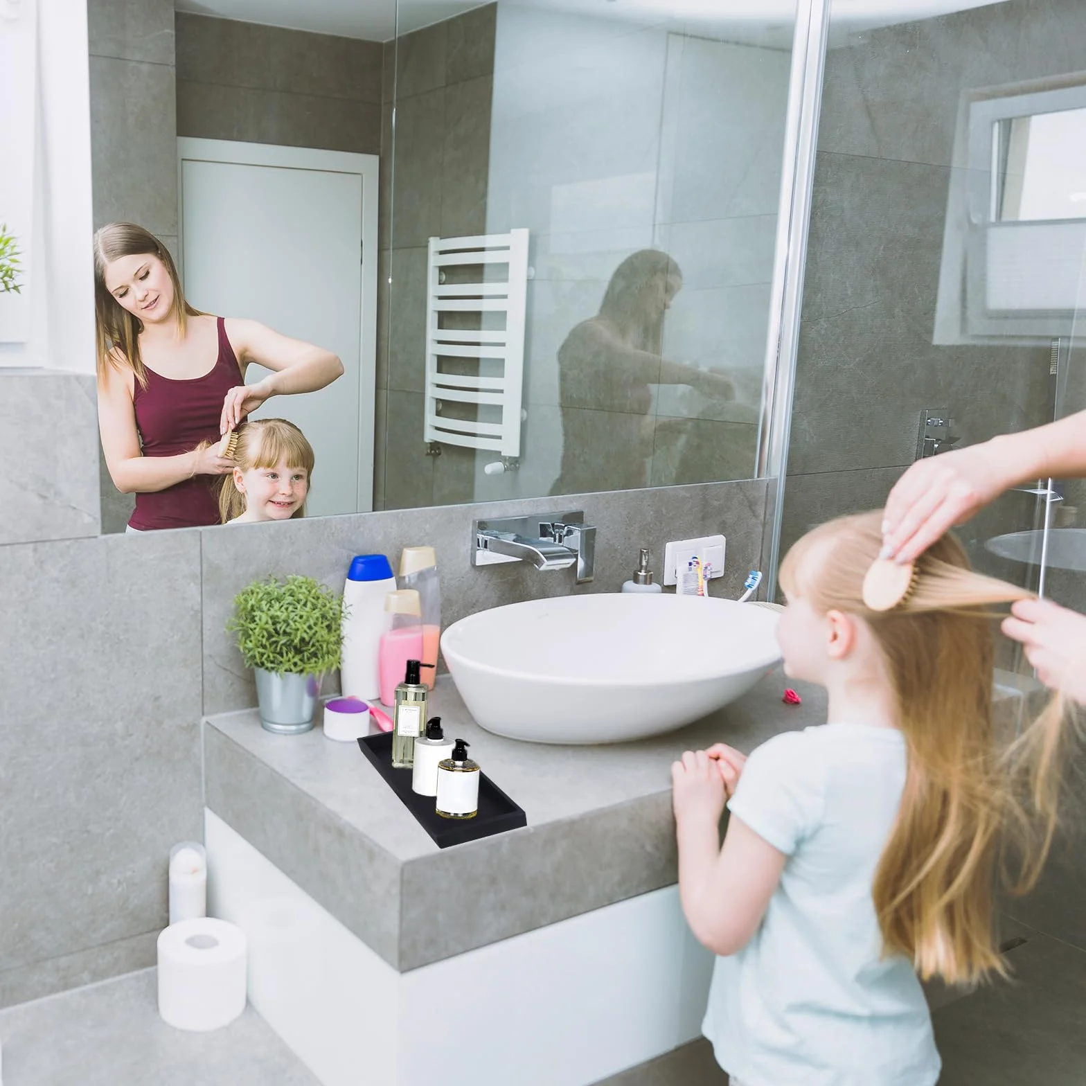 2 Pezzi Vassoio Decorativo Portaoggetti Nero per Vanità, Vasca da Bagno, Lavello Della Cucina E Bagno