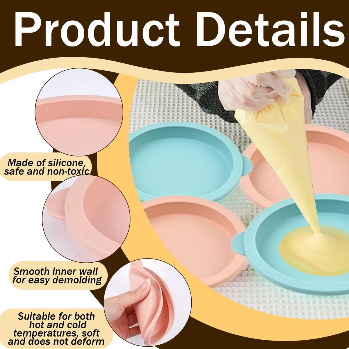 6 Pezzi Tappetino Stampo Silicone 19 x 2.5cm Stampi in Silicone Antiaderenti Torta a Strati Stampo Arrotondato e Rilascio Rapido Per Torte e Strati,Formaggio,Torte Arcobaleno e Chiffon Gelatina