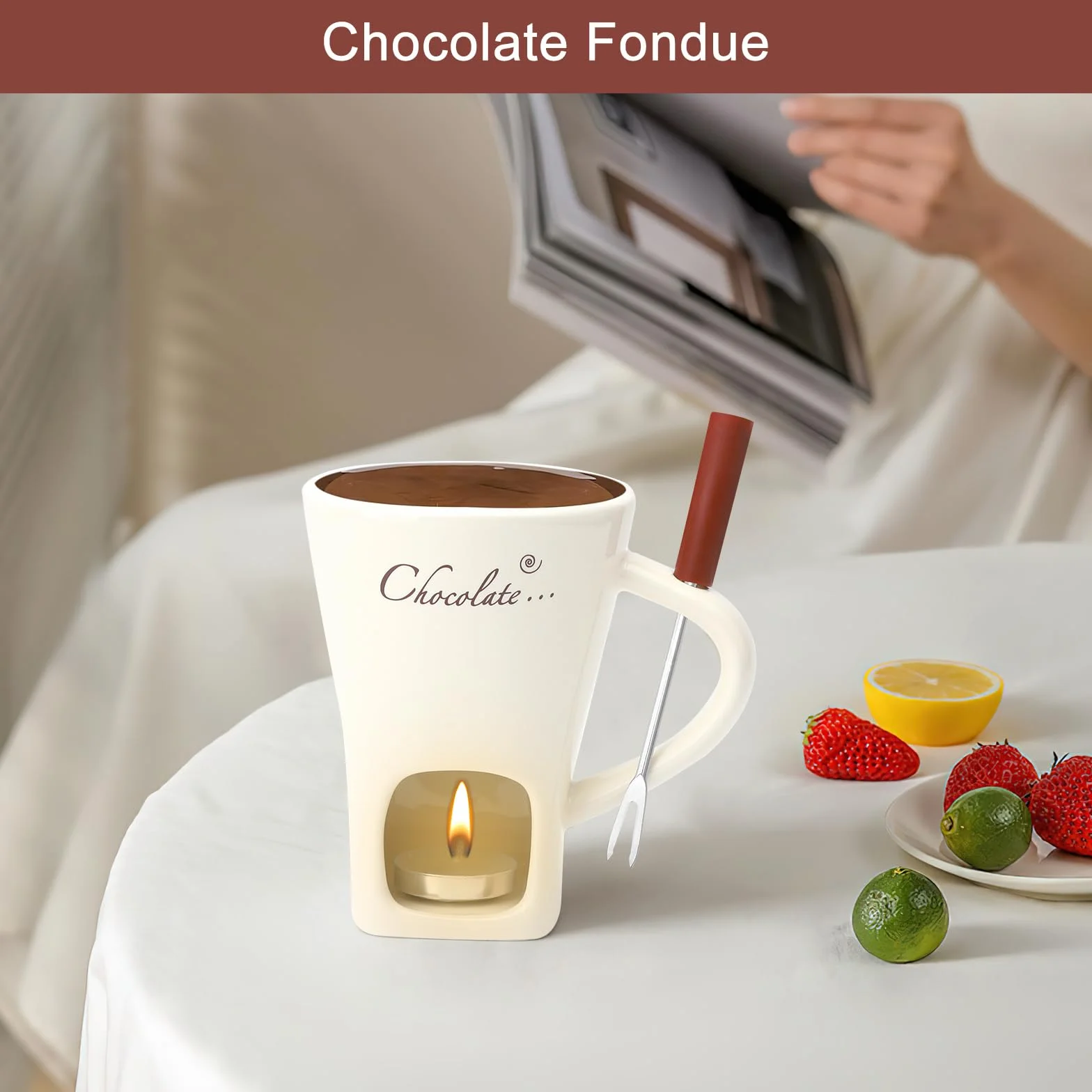 Set per fonduta di cioccolato in ceramica 130ML Tazza per fonduta di cioccolato con porta candele e forchette Set per fonduta di cioccolato Set per fonduta di cioccolato per cioccolato