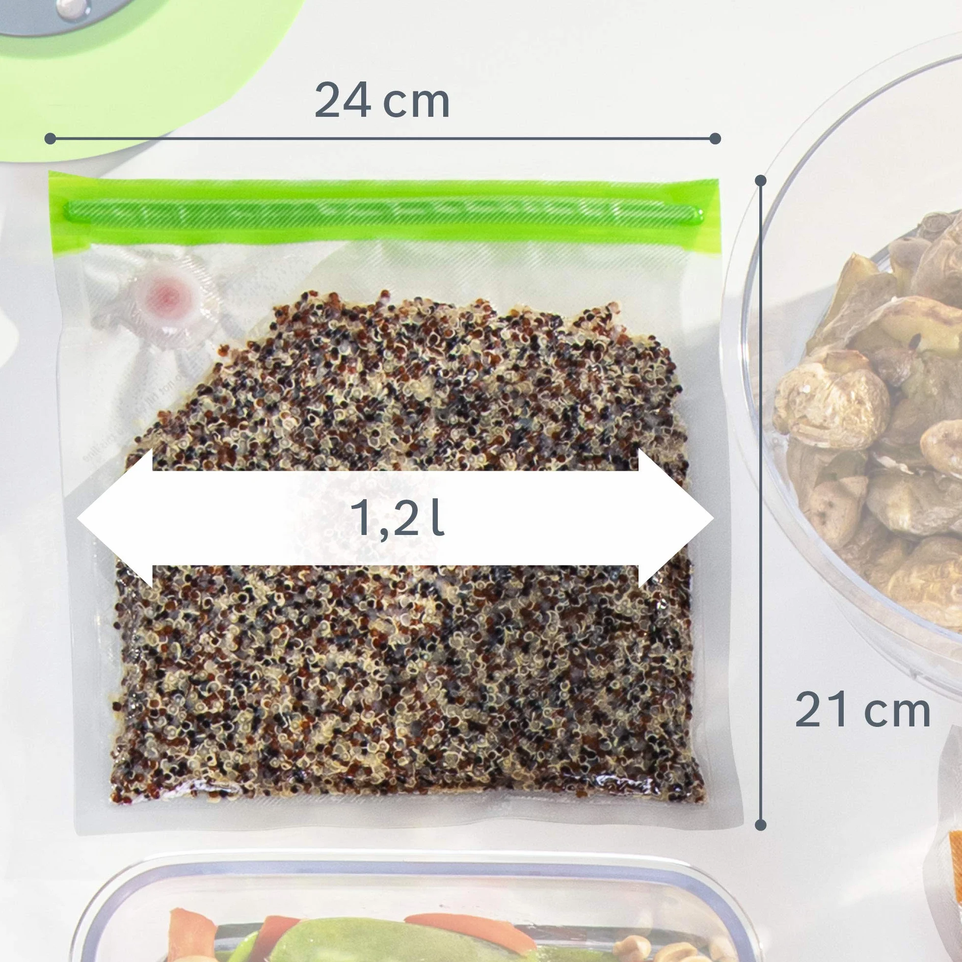 Bosch Set di 10 Sacchetti per Sottovuoto MSZV0FB1, Capienza 1.2 L, Chiusura Ermetica, Riutilizzabili e Lavabili in Lavastoviglie, Adatti per Preparare Carne, Pesce o Verdure Sous-vide