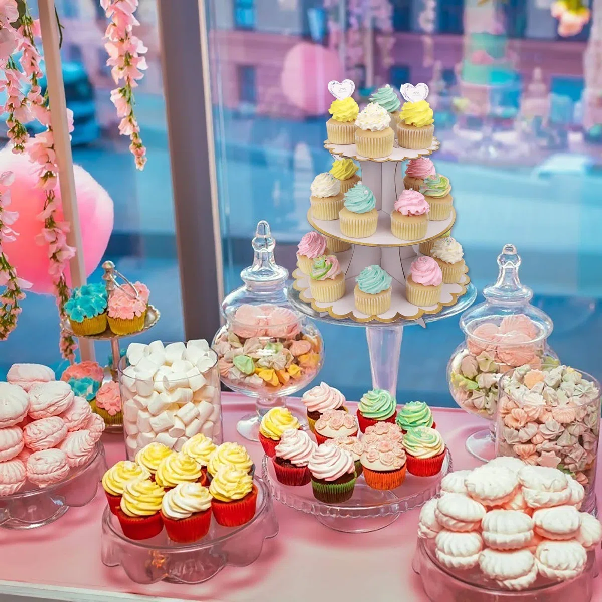 Cupcake Stand Cartone 3 Tier Alzata per Torta Supporto per Cupcake per Baby Shower Genere Reveal Festa Bambini Festa di Compleanno