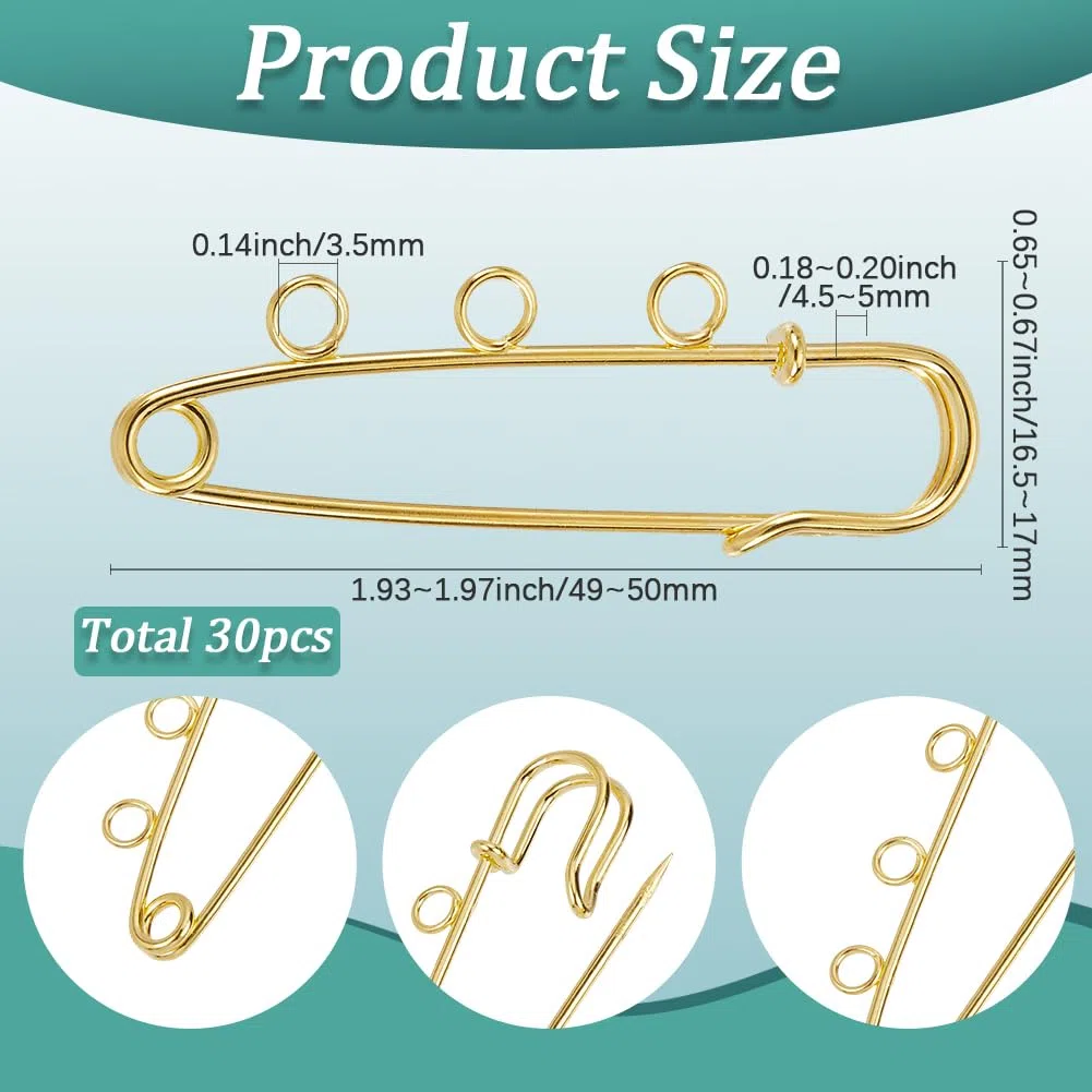 SUNNYCLUE 1 scatola 30 pezzi Spilla di Sicurezza In Oro Spille Da Kilt In Metlega Sfuso Ferro Resistente CHISusura Decorazione Anelli Fermaglio Spille Risultati con 3 fori per Maglione Cappello Sciarp
