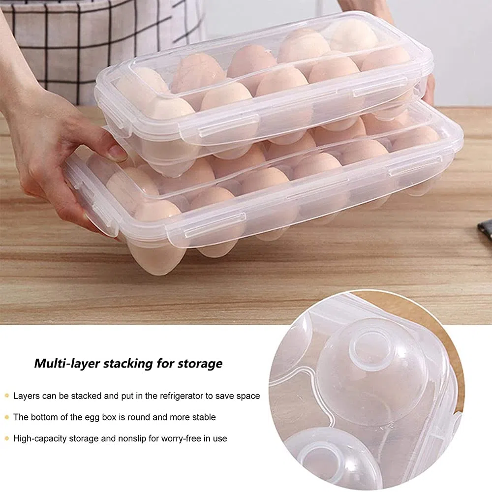 2 Pezzi Contenitore per Uova, Vassoio per uova, Portaoggetti per Uova, Scatola Porta Uova, Custodia in plastica per uova, con Coperchio, 18 Griglie, per Conservare Le Uova (Trasparente)