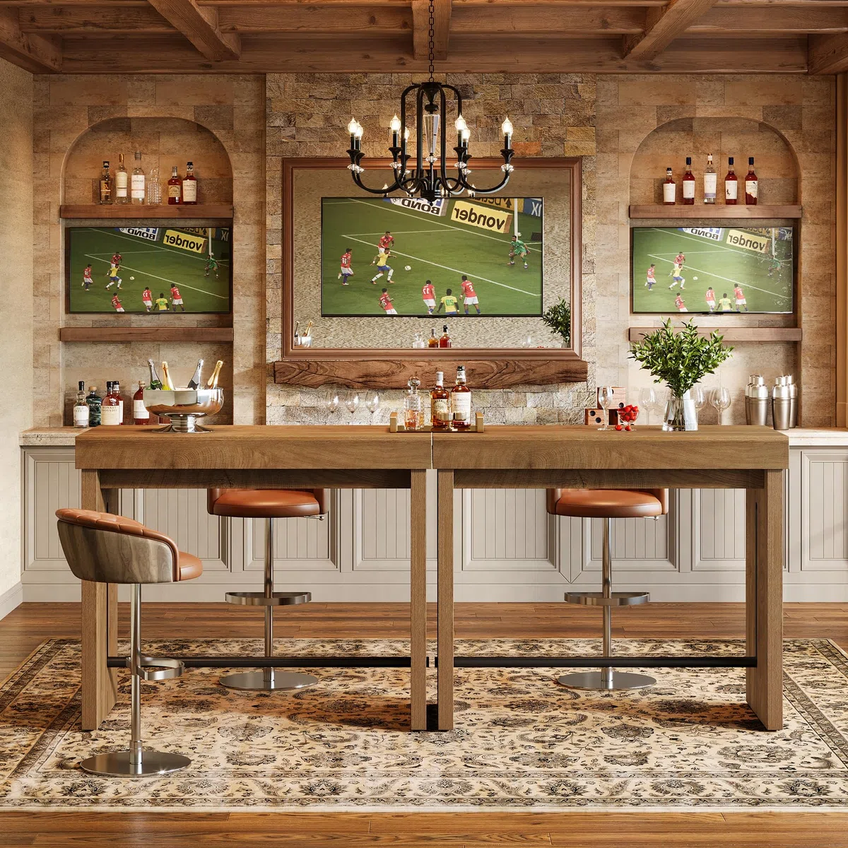 Tribesigns Tavoli da bar rettangolari in legno con poggiapiedi, 105x50x95 cm, tavolo da colazione alto, piccolo bancone da bar, bistrot, cucina per casa, sala da pranzo e soggiorno