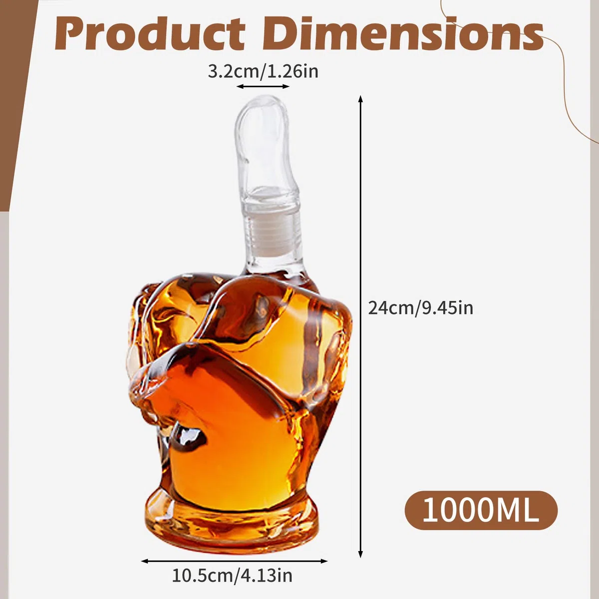 Decanter per whisky in vetro 3D da 1 litro, statua artistica creativa con tappo, divertente decorazione per casa e bar, regalo unico per uomini, papà, fidanzato, marito