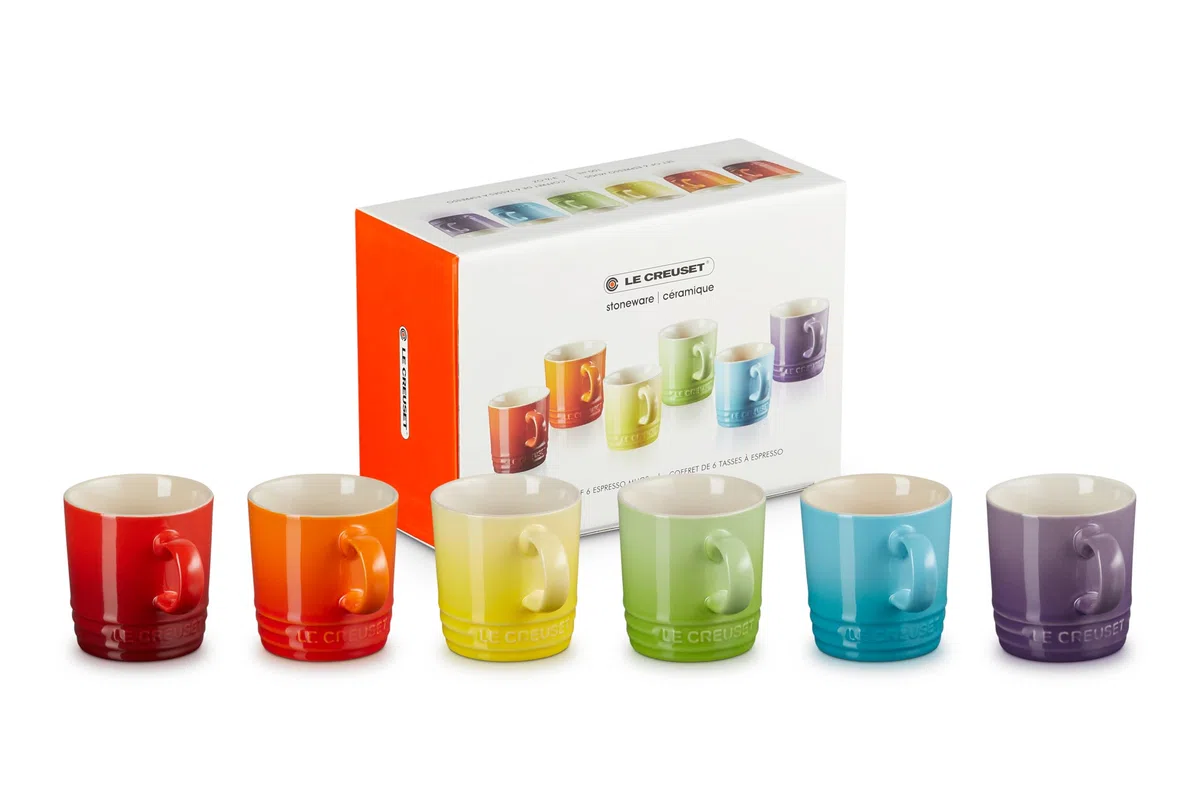 LE CREUSET Set 6 Tazze Espresso in gres vetrificato, 100 ml Ciascuna, Multicolore Arcobaleno, 79114108359030