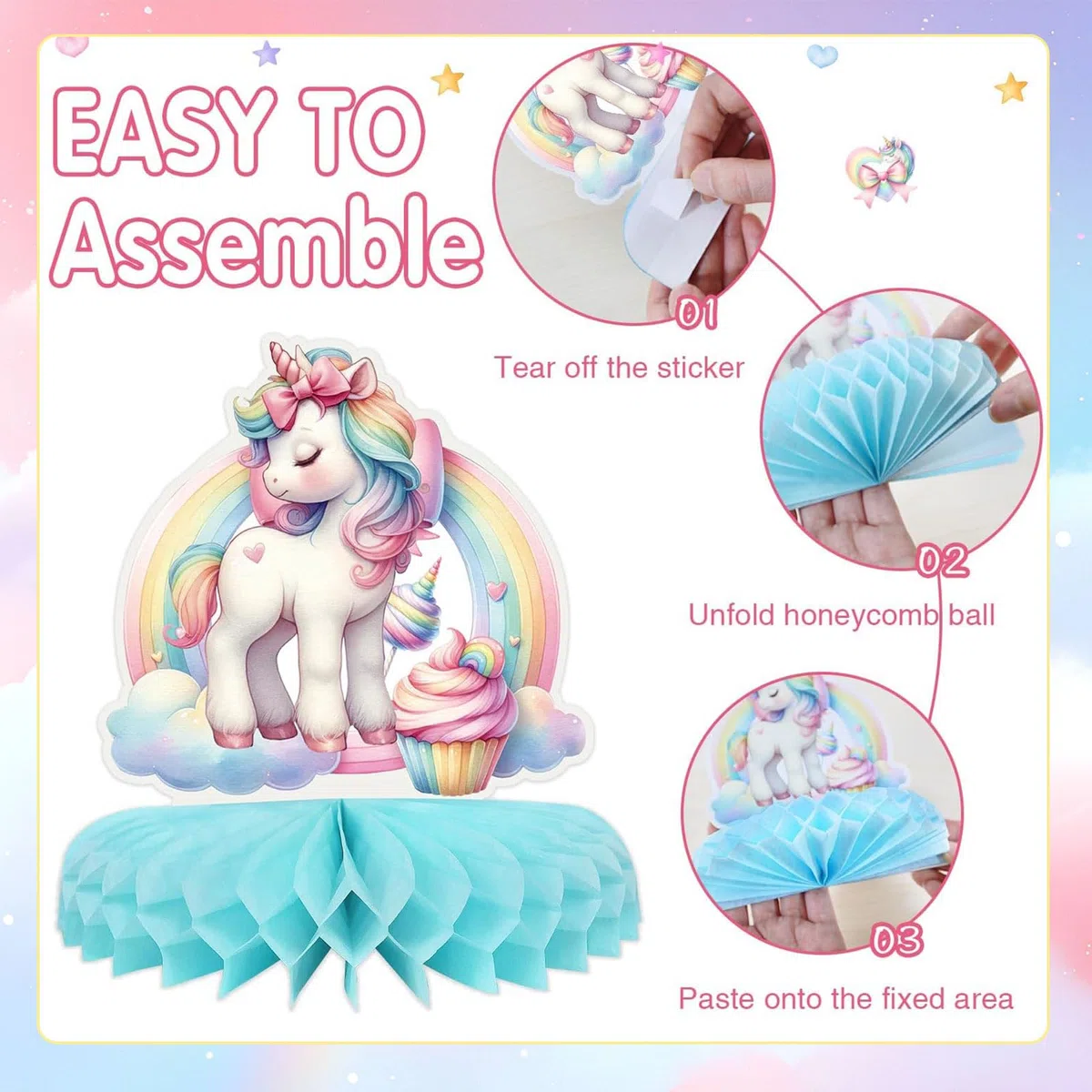 9 Pezzi Decorazioni Di Compleanno Con Unicorno, Tovaglie, Addobbi Tavola A Tema Unicorno, Arcobaleno Pastello, Favo Di Miele, Centrotavola Per Festa