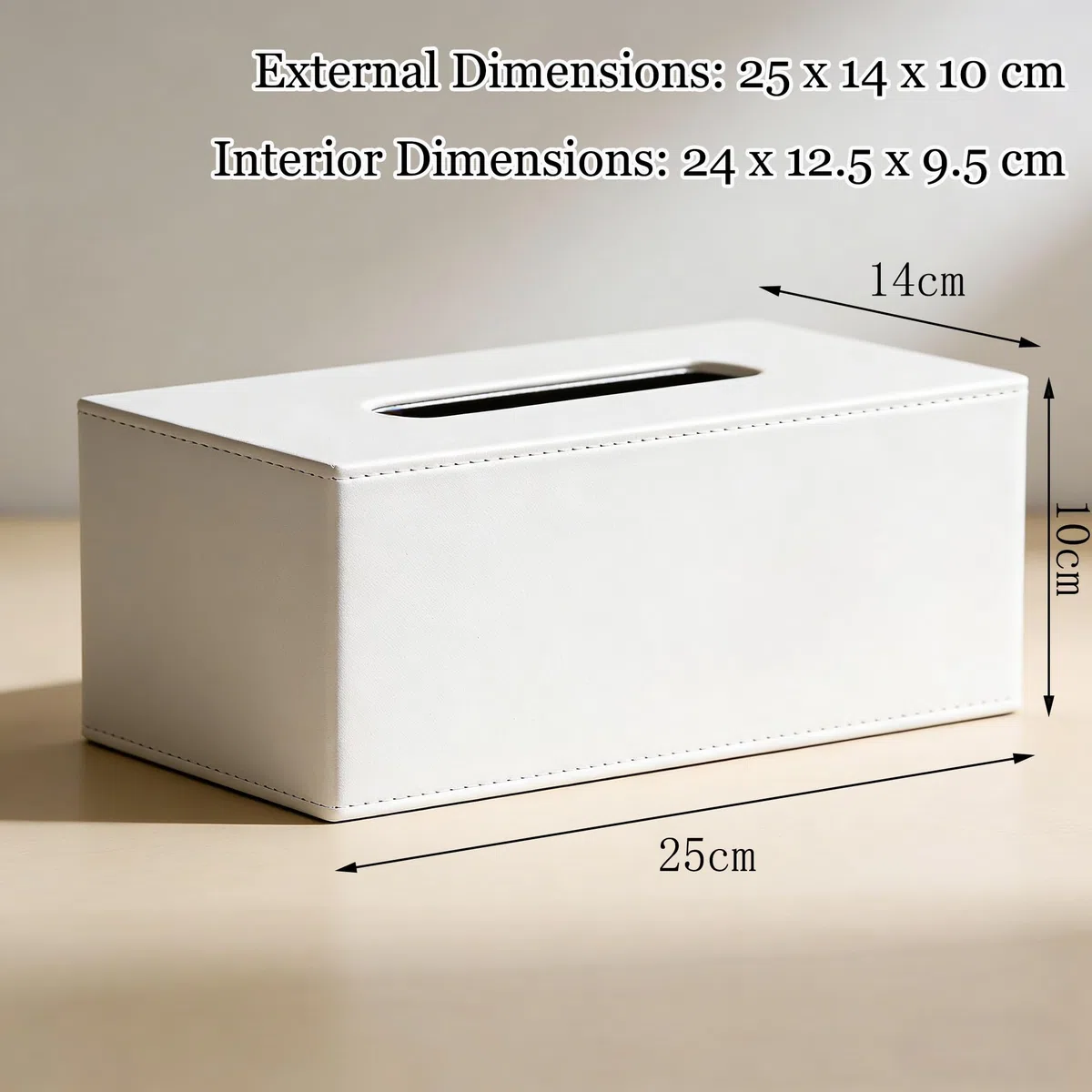 NICEME Scatola di Fazzoletti in Pelle PU, Porta Fazzoletti da Scrivania, Dispenser per Fazzoletti, Adatta per Ufficio e Casa, 25 x 14 x 10 cm, Bianco