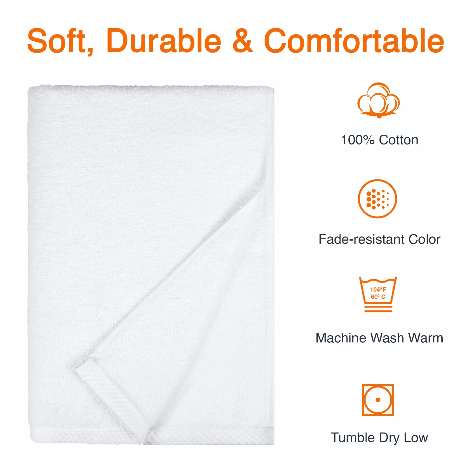 Amazon Basics Set Asciugamani Bagno Spugna 100% Cotone Telo Doccia 70x140 cm, Bianco, Confezione 2 Pezzi