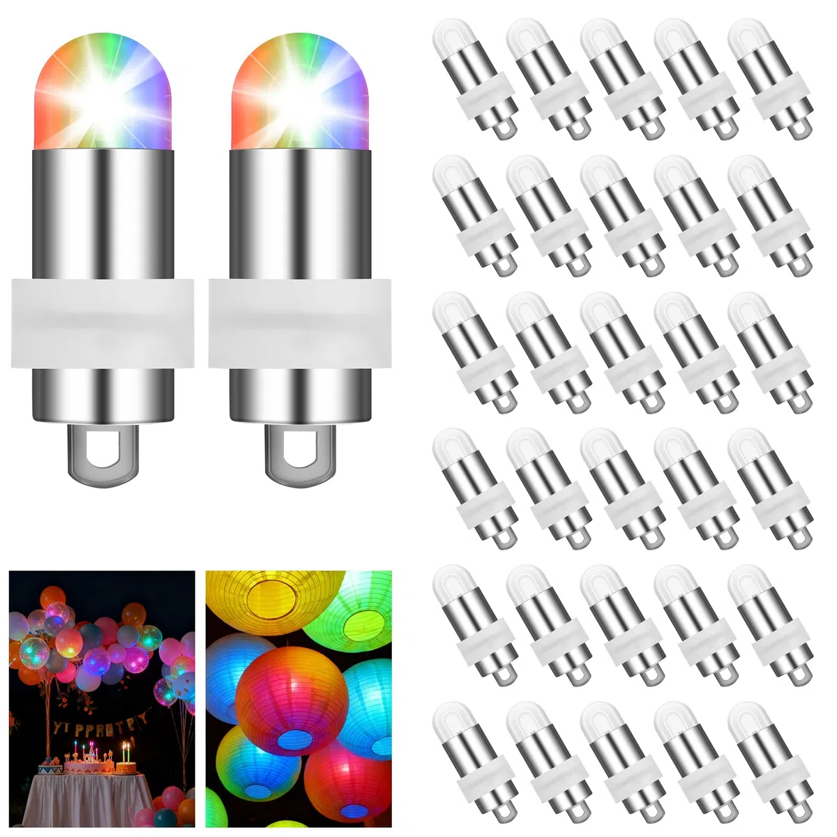 AUAUY Mini LED Palloncini Luci, 30 Pezzi Luce per Lanterna di Carta, Luce Notturna Impermeabile a Batteria per Compleanno Halloween Decorazione Matrimonio Natale Capodanno Festa Prato (Colorato)