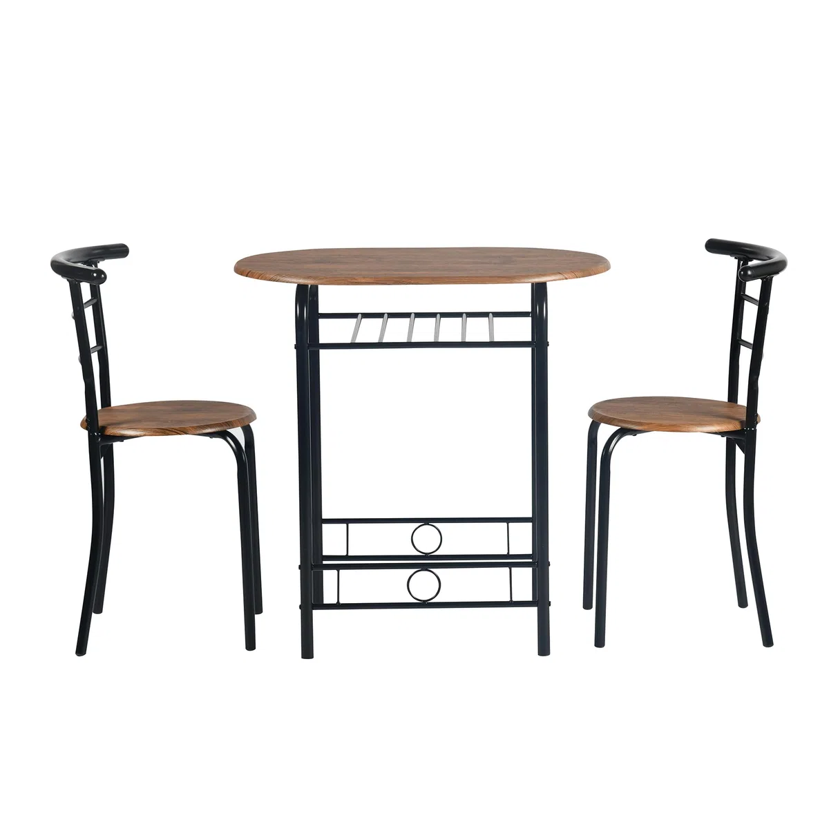 FurnitureR Tavolo rotondo con sedie per 2 persone, tavolo da cucina retrò industriale chic con portabottiglie, mobili da soggiorno per bistrò, giardino, balcone, piccolo spazio, telaio in metallo