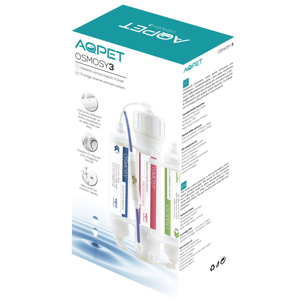 AQPET IMPIANTO OSMOSI ACQUA OSMOTICA 3 STADI 190 LT/GIORNO ACQUARIO GIARDINO