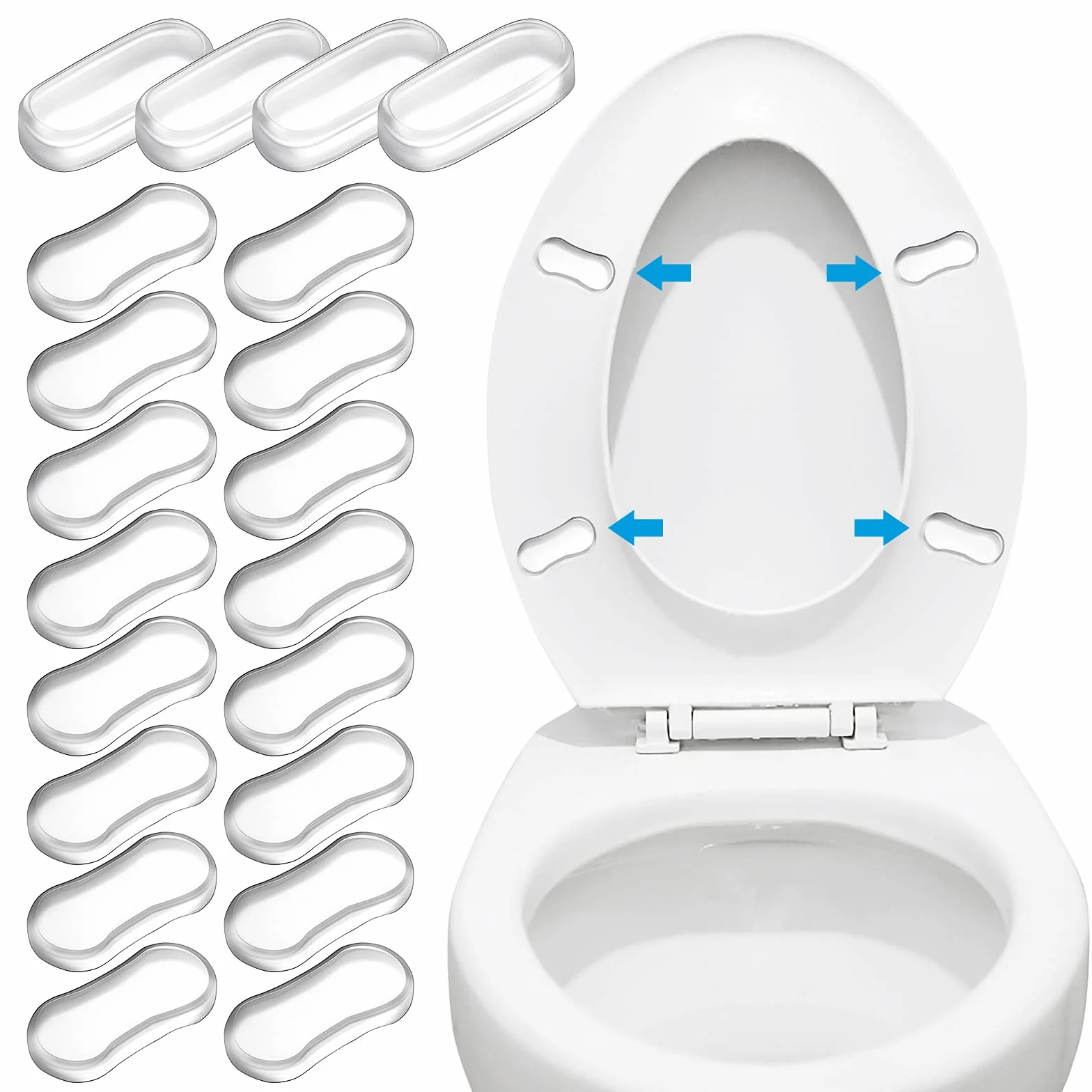 ASTER Kit di ricambio per tavoletta WC, 20 pezzi, con adesivo forte, paracolpi in gomma per famiglie, hotel, servizi igienici scolastici