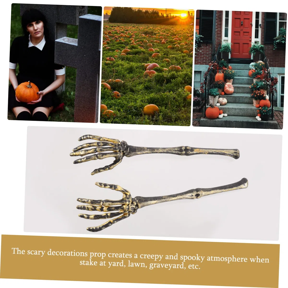 DOITOOL Decorazione di Halloween Braccio Scheletro in Plastica Oro per Giardino e Casa, Realistica e Luminescente per Atmosfera Spettrale in Famiglia o Cimitero