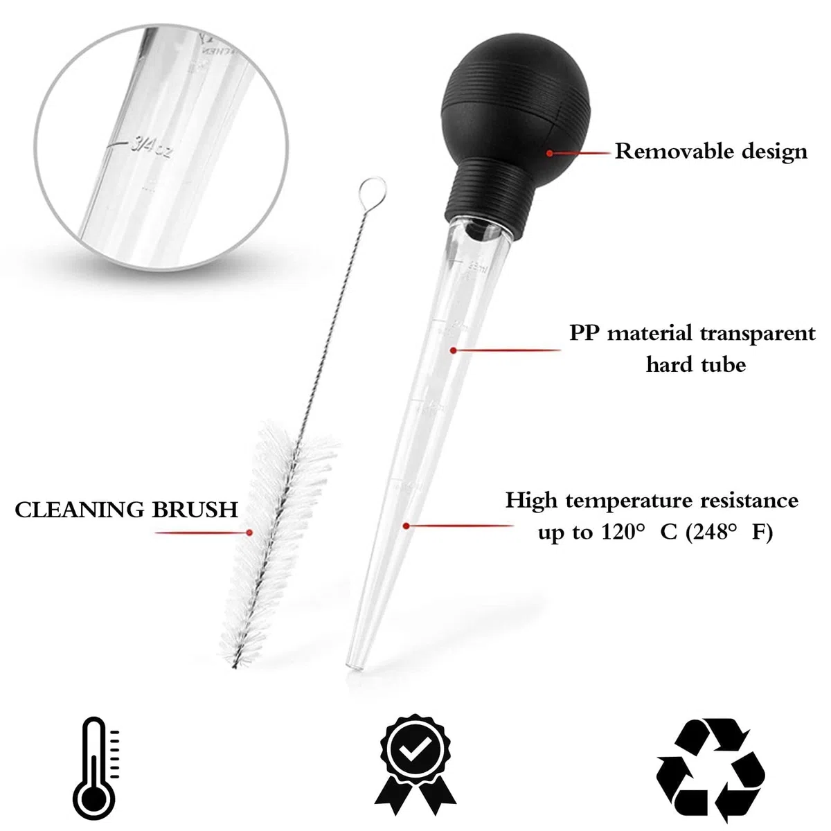 2 pezzi Baster di tacchino, Baster per tacchino, grande, per cucinare, contagocce di olio di tacchino con spazzola, iniettore di tacchino lungo per ungere e marinare tacchino manzo maiale pesce (nero)