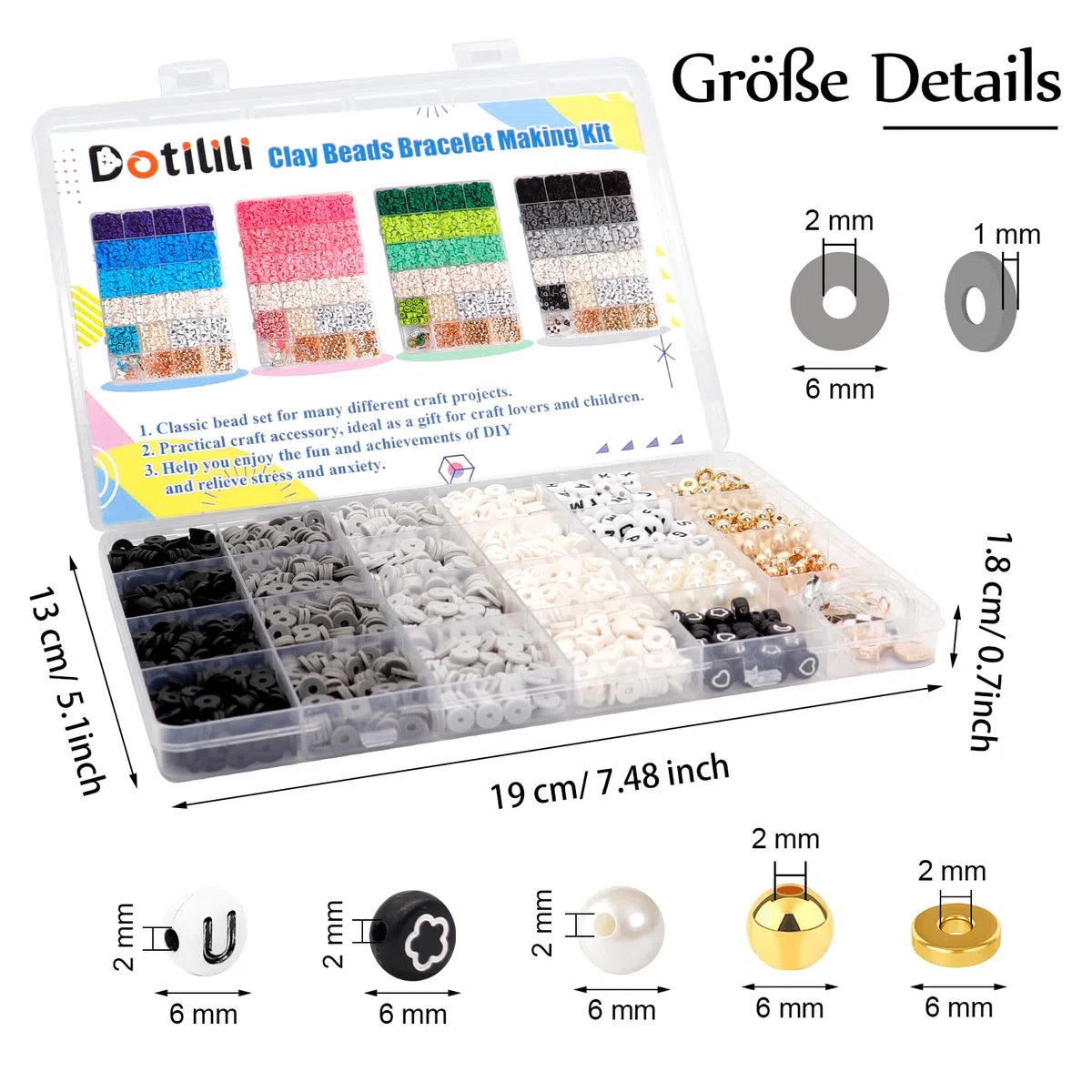 Dotilili 3164 Pezzi Nero Perline per Braccialetti, 6mm Perline Argilla per Collane, Piatte In Argilla Polimerica Fatte a Mano, Con Lettera Heishi Kit per Bigiotteria Fai da Te Charms