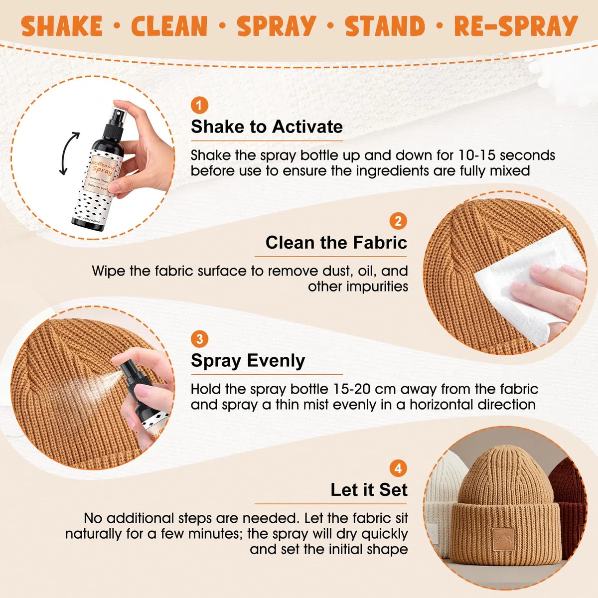 Indurente per Tessuti, Spray Indurente per tessutis, Amido per Tessutis, Mantiene la Forma a Lungo, Adatto a Diversi tessuti, Tra Cui Cotone, Lino, Seta e Filati, 120ml