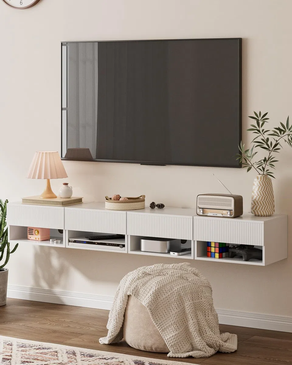 HEYZOEY Comodino sospeso, piccolo comodino mobile moderno con cassetto, scaffali galleggianti per camera da letto, bagno, bianco