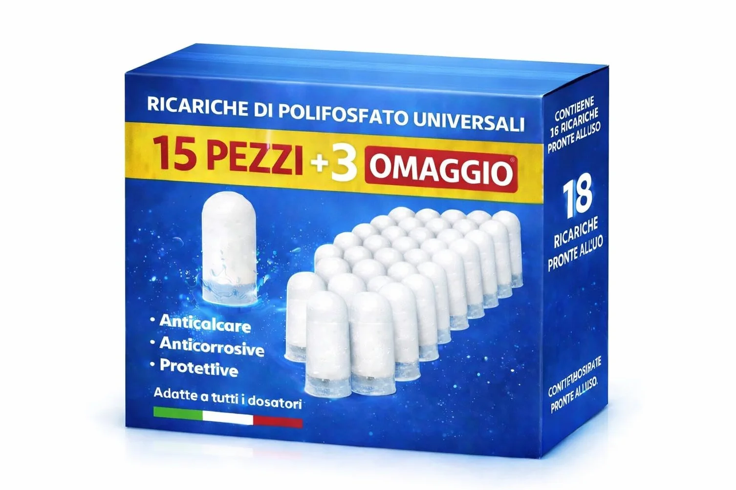 Polifosfati Anticalcare Universali per Dosatore Caldaia Ricarica Ricambio Made in Italy Set 18 Pezzi