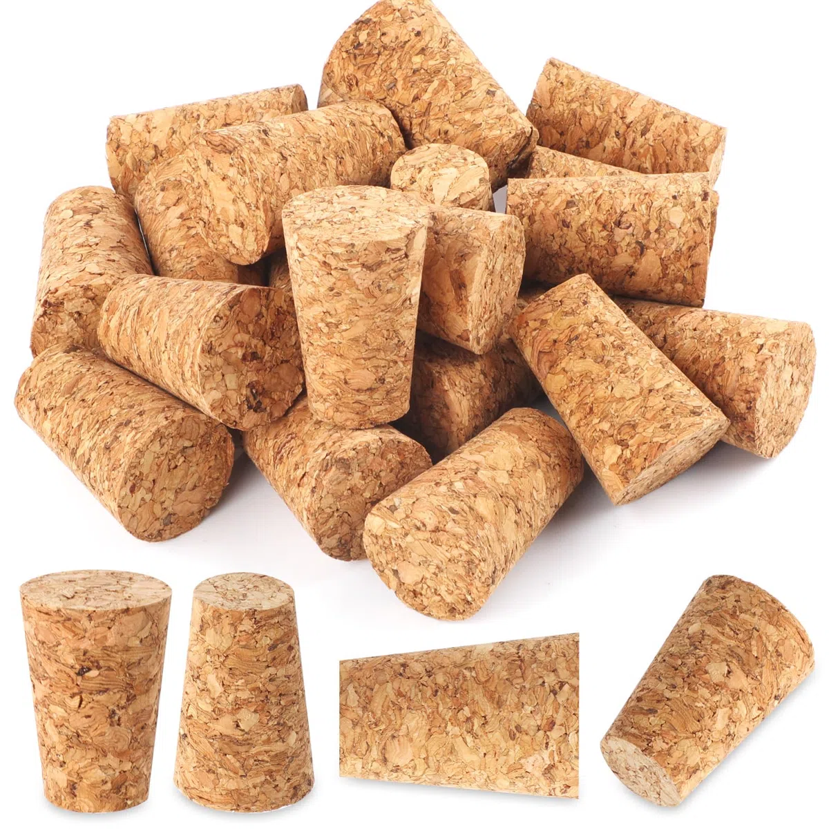 Confezione da 20 tappi di sughero morbidi in legno, tappi affusolati per bottiglie di vino, tappi per bottiglie di vino, tappi per bottiglie di vino, birra, liquori, artigianato fai da te, 2,4 x 2,7 x