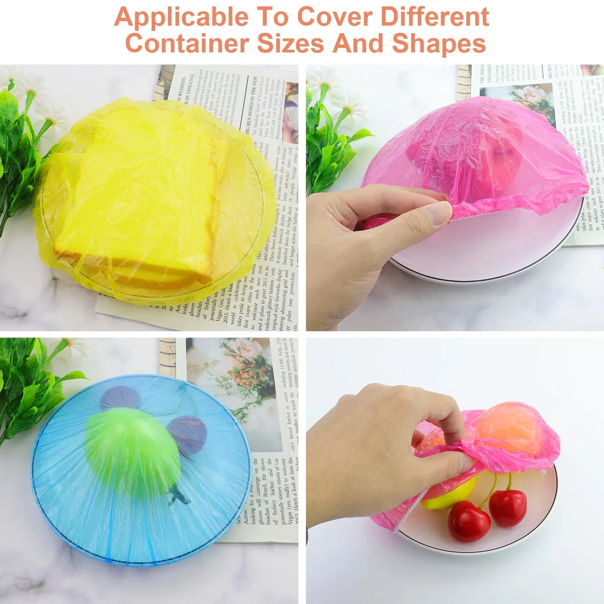 Set di 160 sacchetti elastici salvafreschezza, quattro misure, impermeabili, con elastico, riutilizzabili, per verdure, colorati