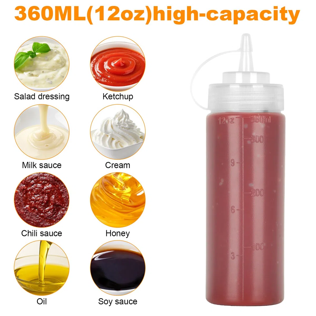 Flasche a Squeez, Bottiglia per Salse 500ml 16oz, Bottiglia a Spruzzo, Bottiglie per Condimenti, Bottiglia per Olio in Plastica, Ketchup, Bottiglie per Salse, Salsa di Soia Piccante, Olio d'Oliva
