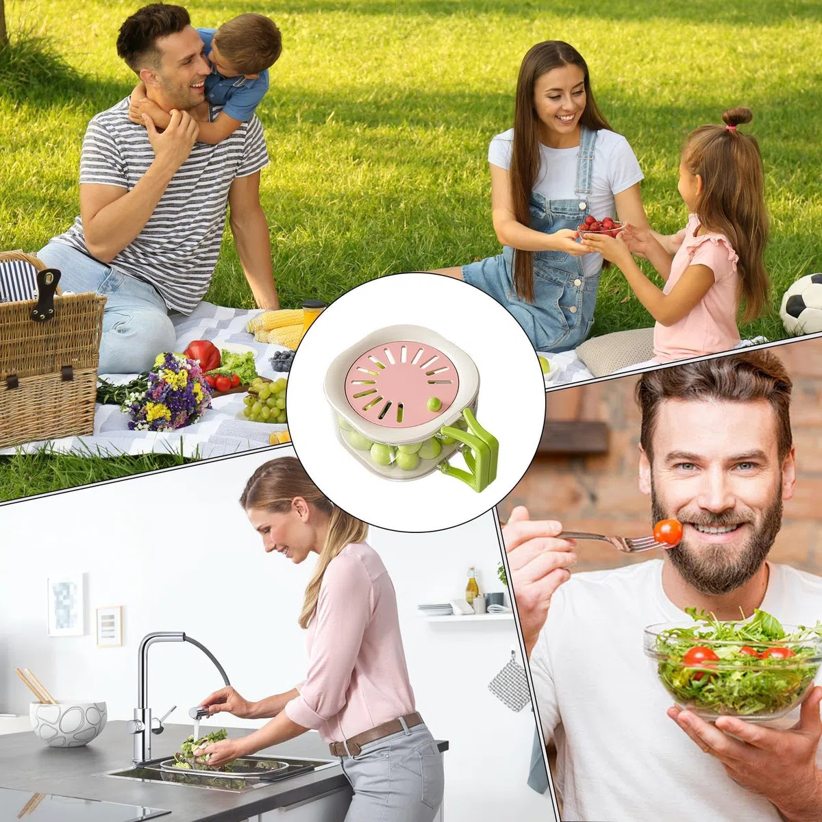 Cesto Lavaggio Verdure - 2 in 1 Multifunzionale con Manico Pieghievole e Coperchio per la Casa,Lavaggio Frutta E Verdura,Per Casa Picnic Insalata Frutti Di Bosco Preparazione Cottura