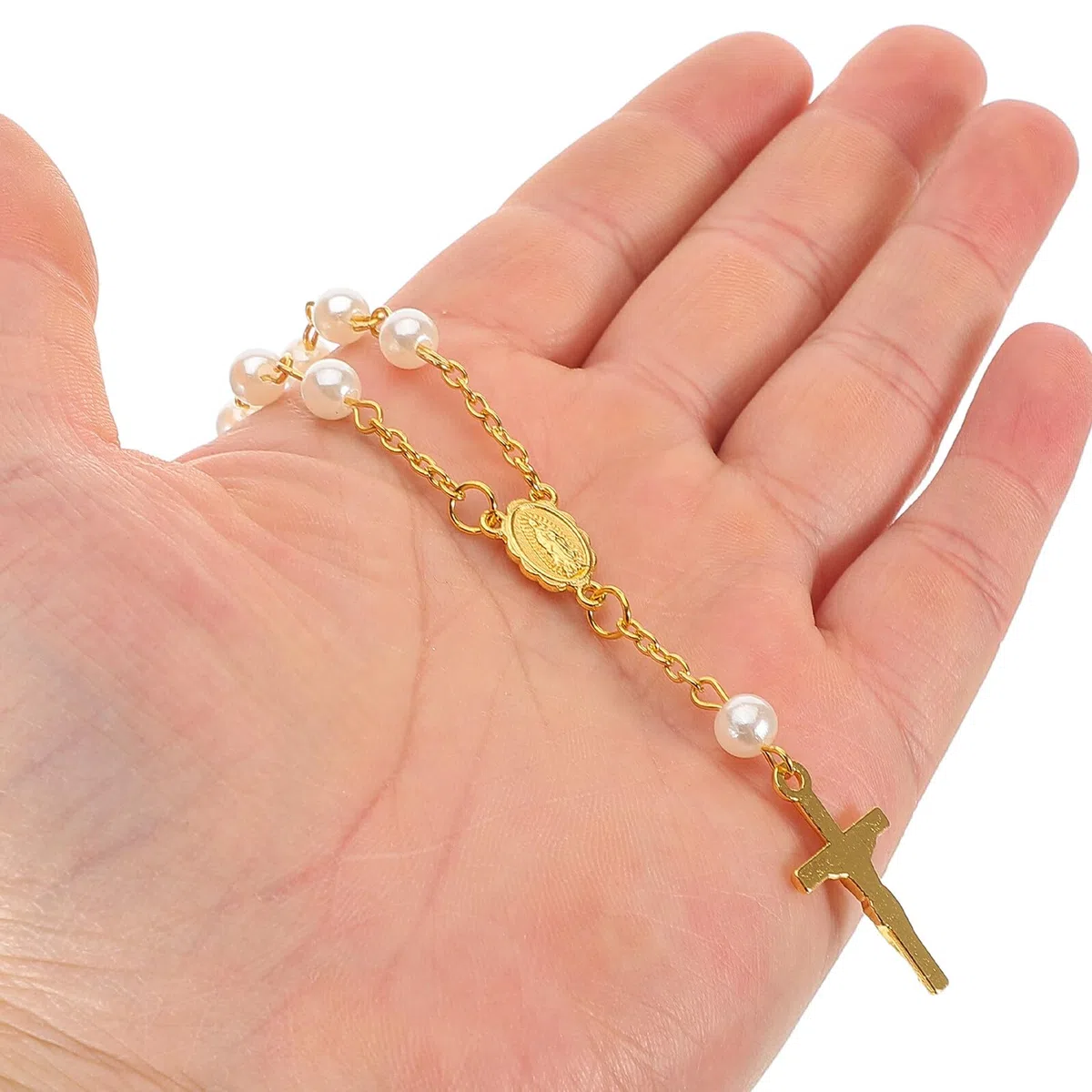 Kichvoe Braccialetto Religioso Bianco in Lega con Forma di Croce e Cerchio Completo per Armonia Spirituale e Benedizioni per Comunione e Feste, Confezione da 12 Set