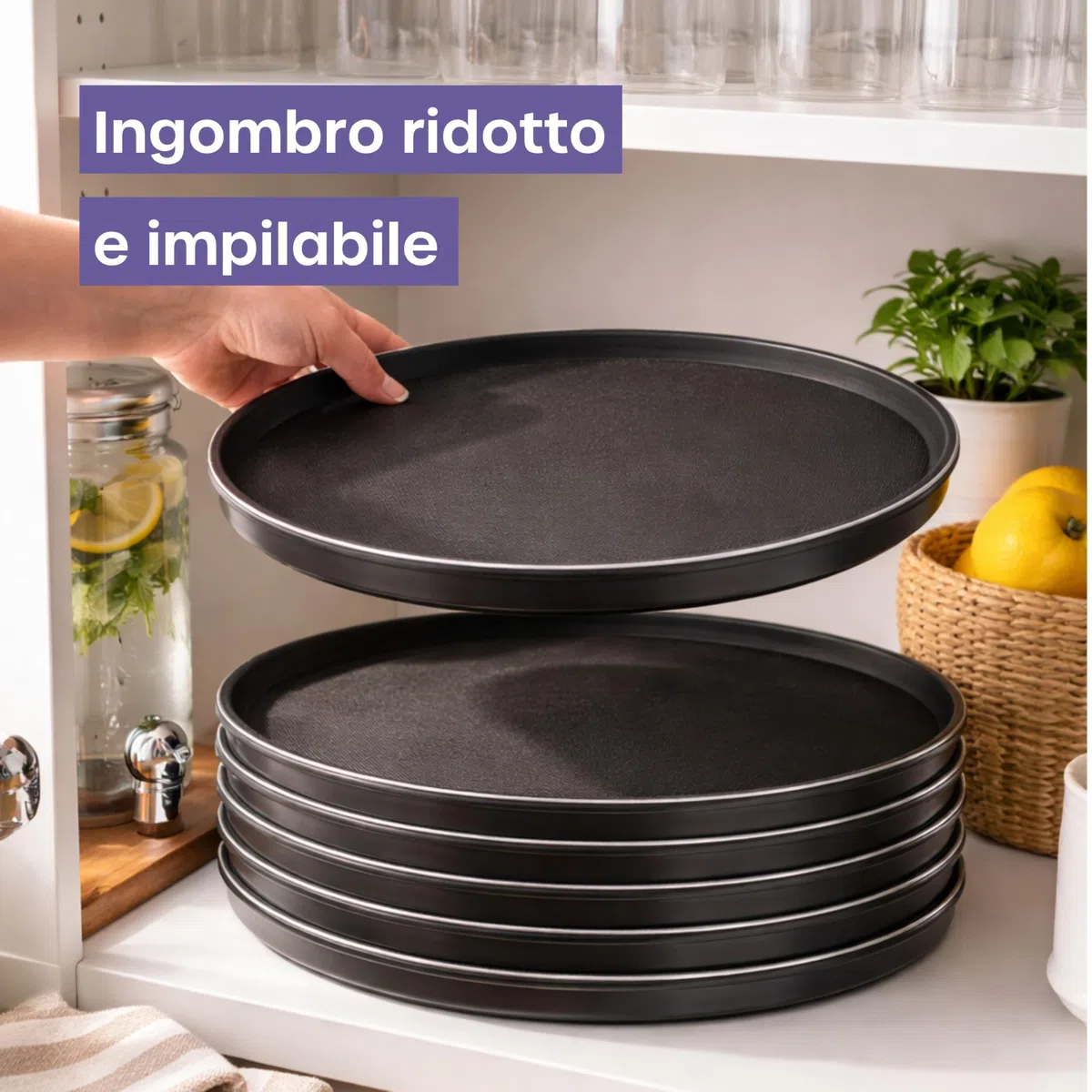 Vassoio da portata rotondo, antiscivolo, per tavolo, bevande, cucina, casa, bar e ristoranti (28 cm, 2 pezzi)
