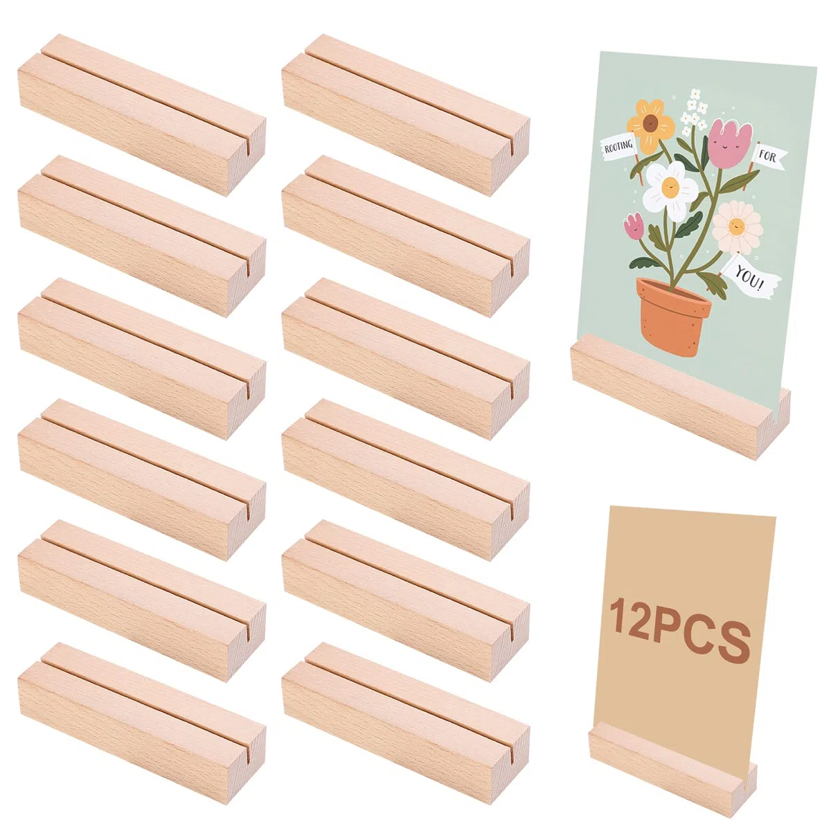 AiQInu Segnaposto Legno di Faggio, 12 Pezzi Supporto Segnaposto Matrimonio Stabile Supporto Numero Portafoto per Feste di Matrimonio Decorazione (12 Pezzi)