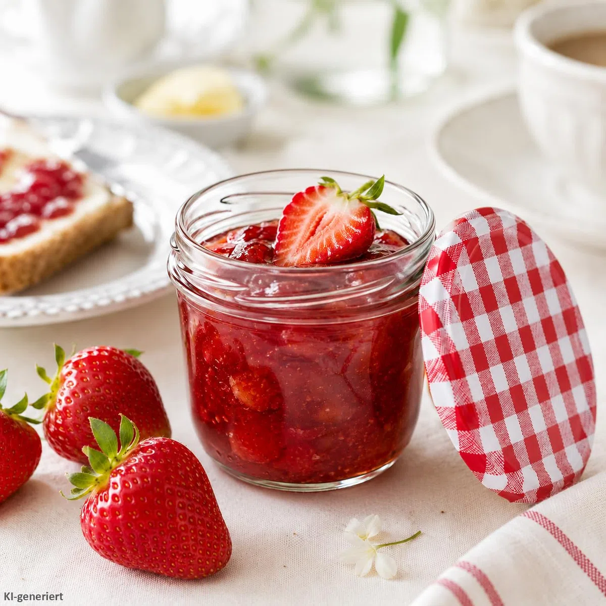 MamboCat - Set di 100 vasetti in vetro per marmellate e conserve da 230 ml, coperchio a vite da 82 mm, decorazione a quadretti rossi Include libro di ricette Diamant-Zucker Gelierzauber (lingua italiana non garantita).