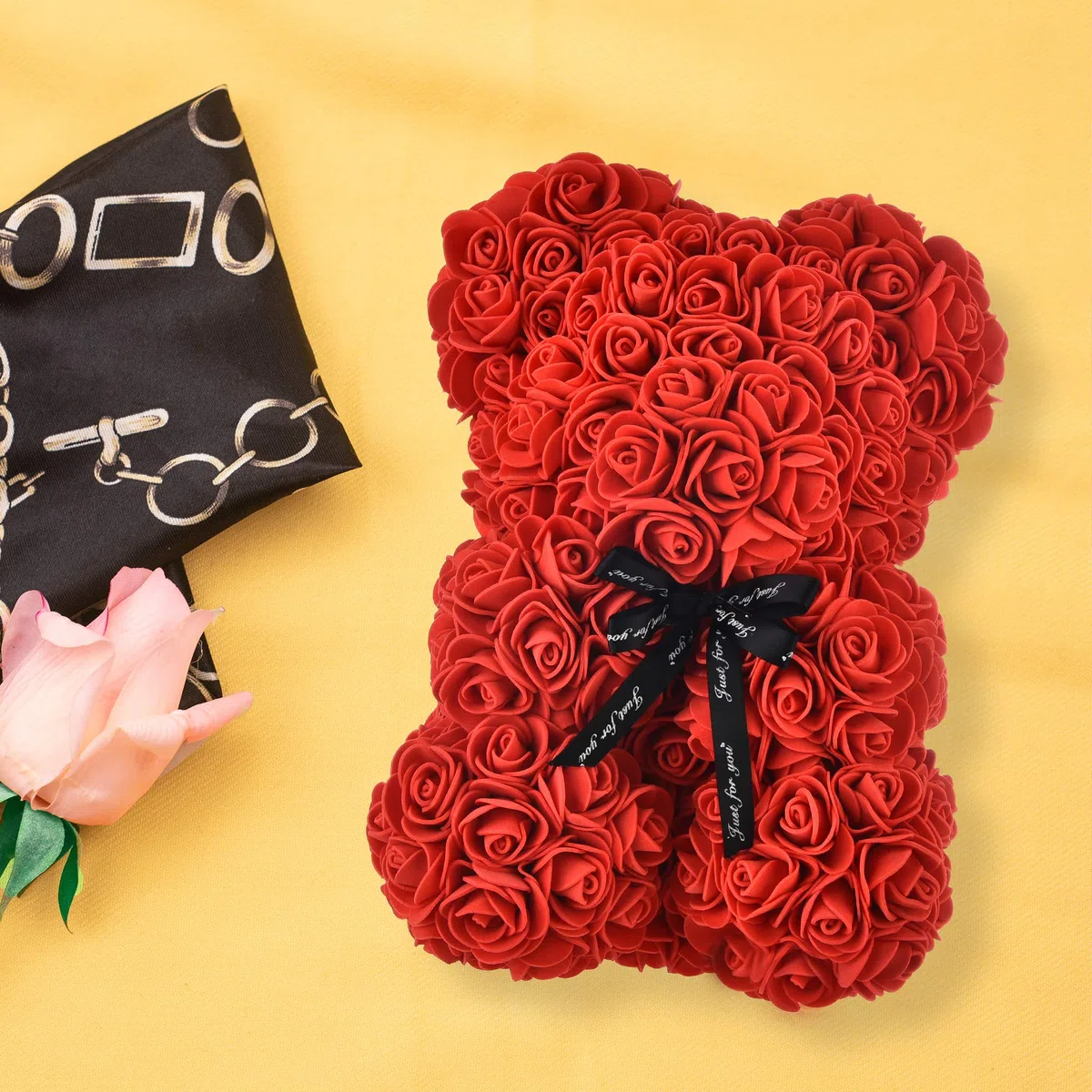 Orsacchiotto Rosa Regalo Fiori, Regali per Mamma, Sue Donne, Ragazze, Adolescenti, Madri di Compleanno, Anniversario, San Valentino - Orsi Rose con Scatola (Rosso)