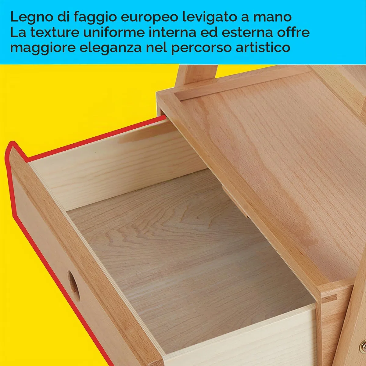 Meeden, cavalletto da studio inclinabile con telaio a H con cassetto per riporre oggetti artistici, regolabile, in legno di faggio massiccio, per artisti, studenti e principianti