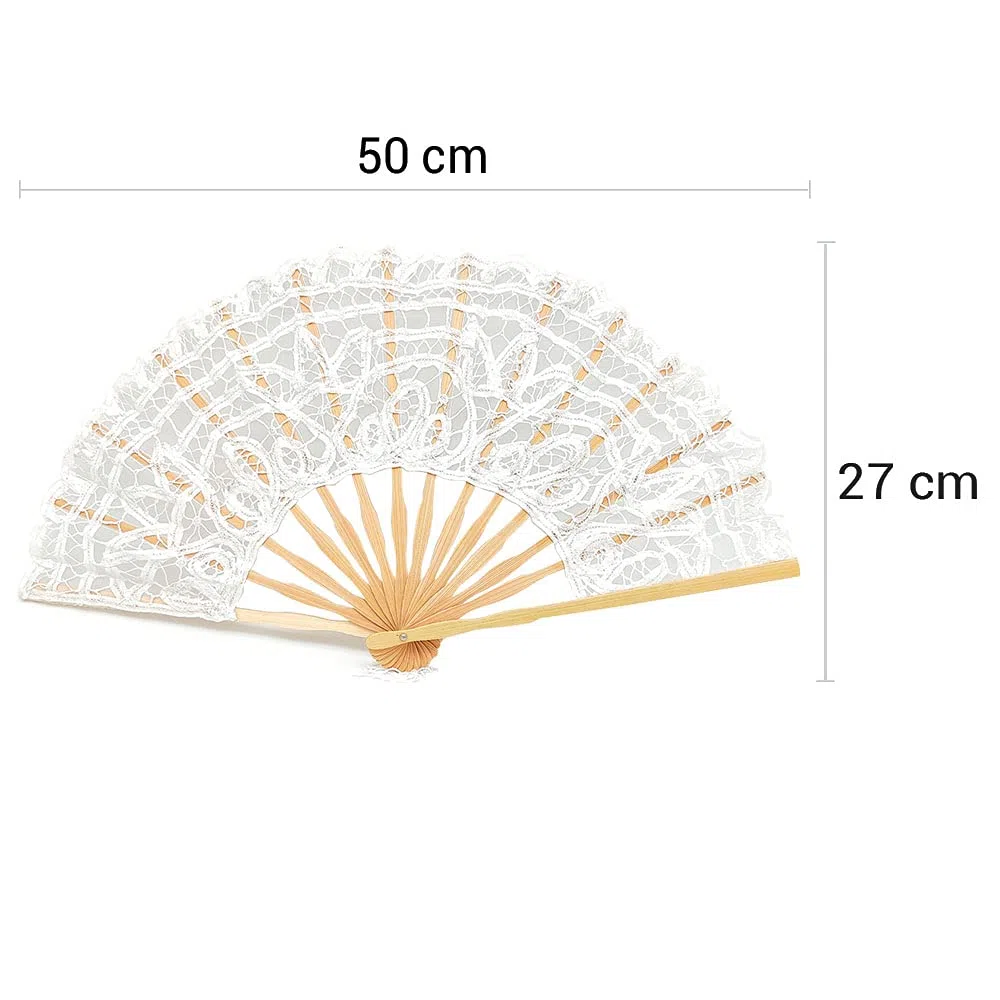 OLILLY Ventaglio da Sposa in Pizzo, Seta e Legno - Ideale per il giorno del proprio Matrimonio! 2 Modelli L o XL (X-Large)