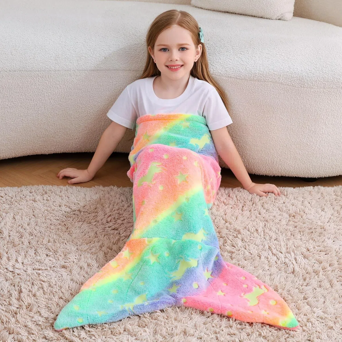 Mermaid Unicorn - Coperta a coda di sirena, sirena + unicorno, per bambini, in flanella, 100 x 43 cm