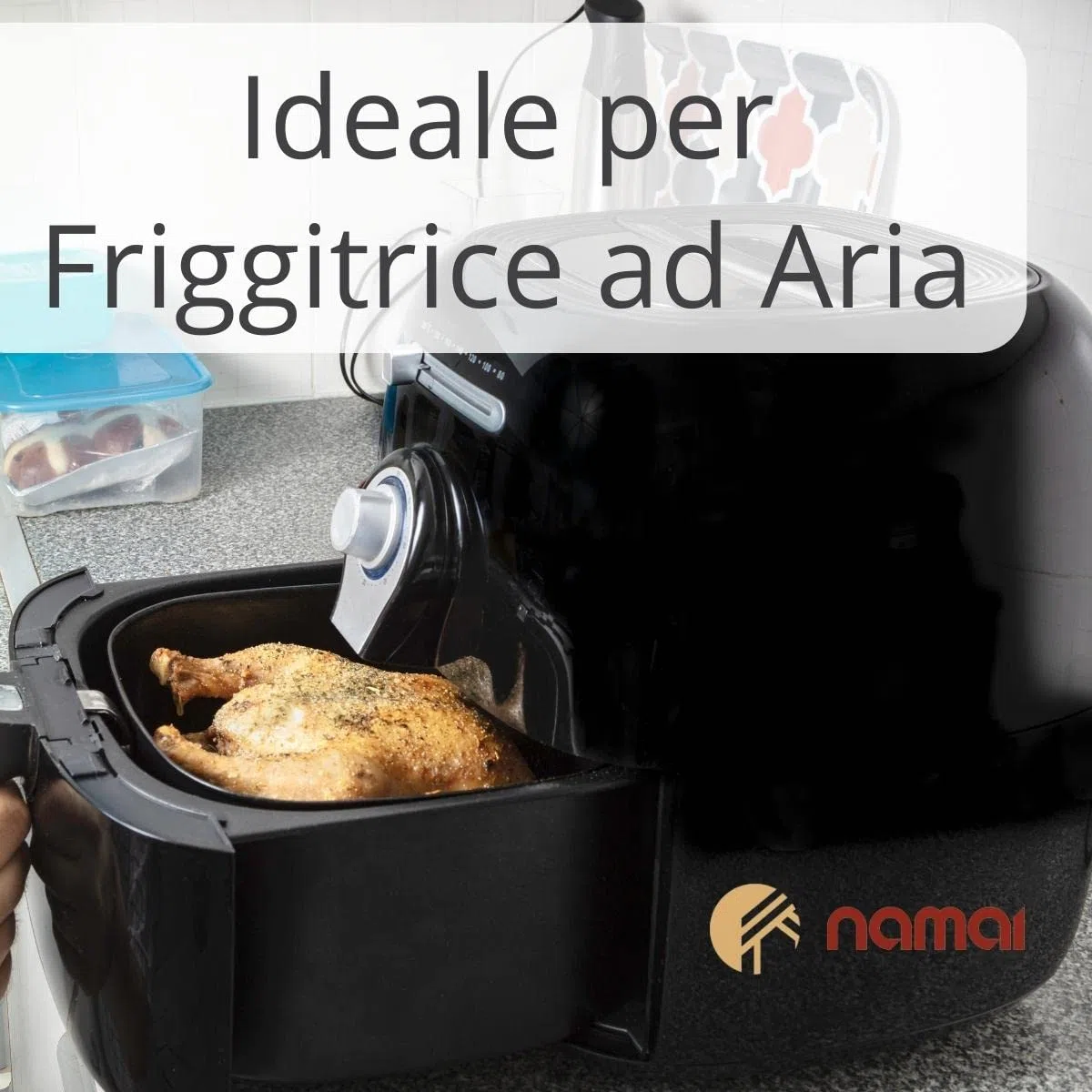 NAMAI - Teglia 20x20 Misure Interne, Teglia per Friggitrice ad Aria Quadrata, Adatta alla Lavastoviglie, Teglia per Forno, Alluminio, Effetto Pietra, Teglia 21x21 Misure Esterne (20 x 20)