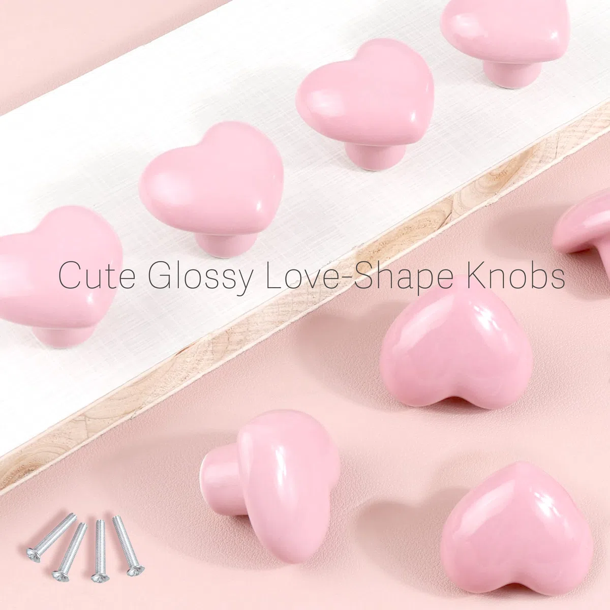 Confezione da 10 Maniglie a Cuore in Ceramica Rosa con Viti Incluse - Per Decorazione Cupcake, Dolci e Torte - Eleganti e Pronti per l'Uso‌