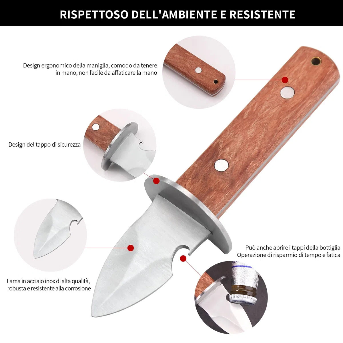 Coltello da Ostriche, Coltello per ostriche e apribottiglie，per Crostacei o Formaggi a Pasta Dura, BBQ, ristoranti, incontri all'aperto