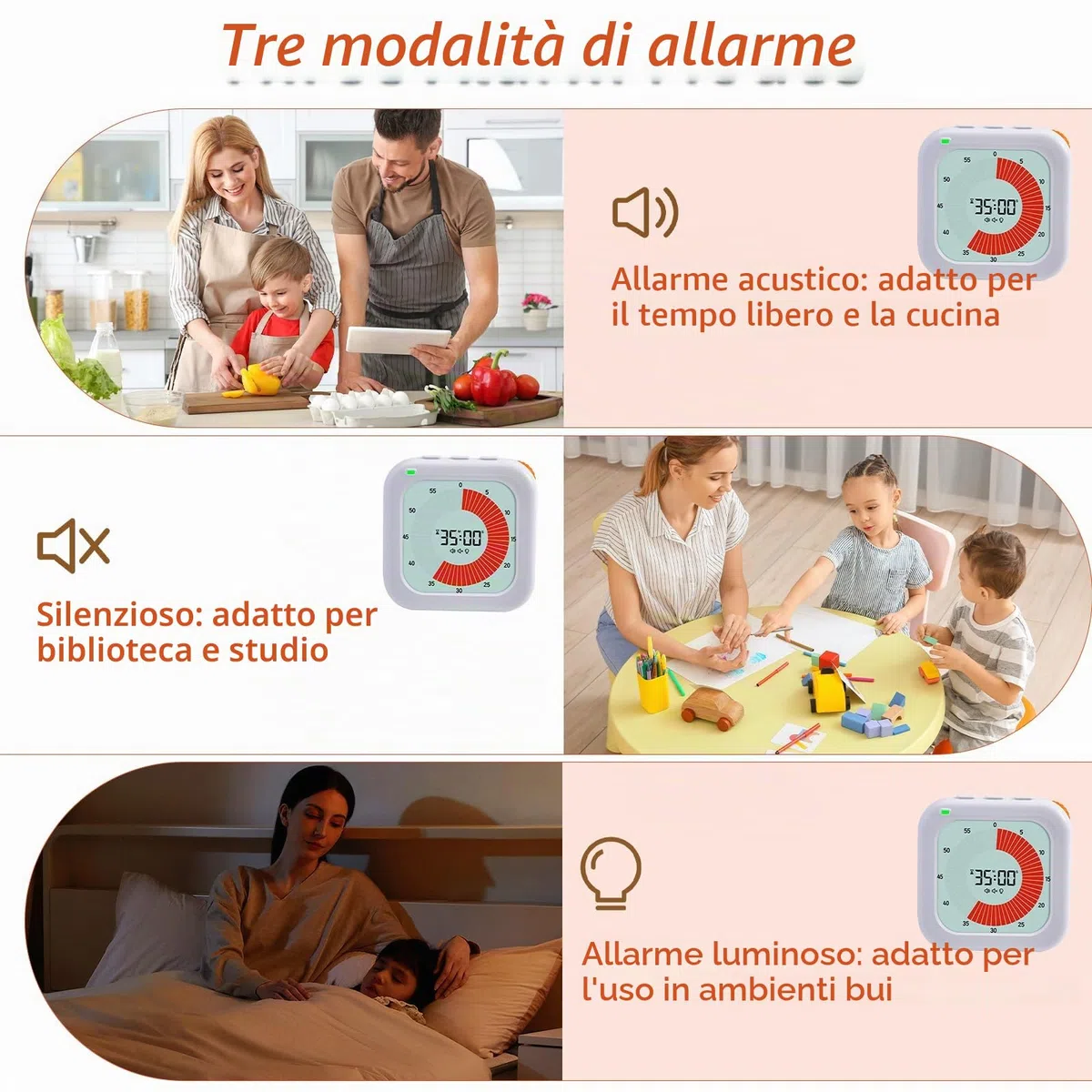 Timer Visivo per Bambini Time, 60 Minuti Digitale Timer da Cucina Pomodoro, Adatto a Varie Occasioni come Cucinare, Cuocere al Forno, Sport, Esami, Giochi, Viene Fornito con 2 Batteria