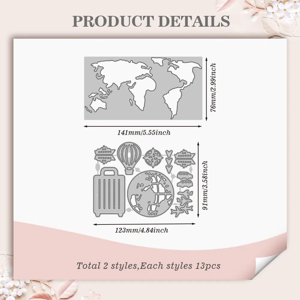 WADORN Tagli Fustellati per Il Taglio Della Mappa Del Mondo In Acciaio Al Carbonio, Tema Del Giramondo Metallo Fustelle Stencil Guida Alla Mappa Modello di Taglio per Mestiere di Scrapbooking