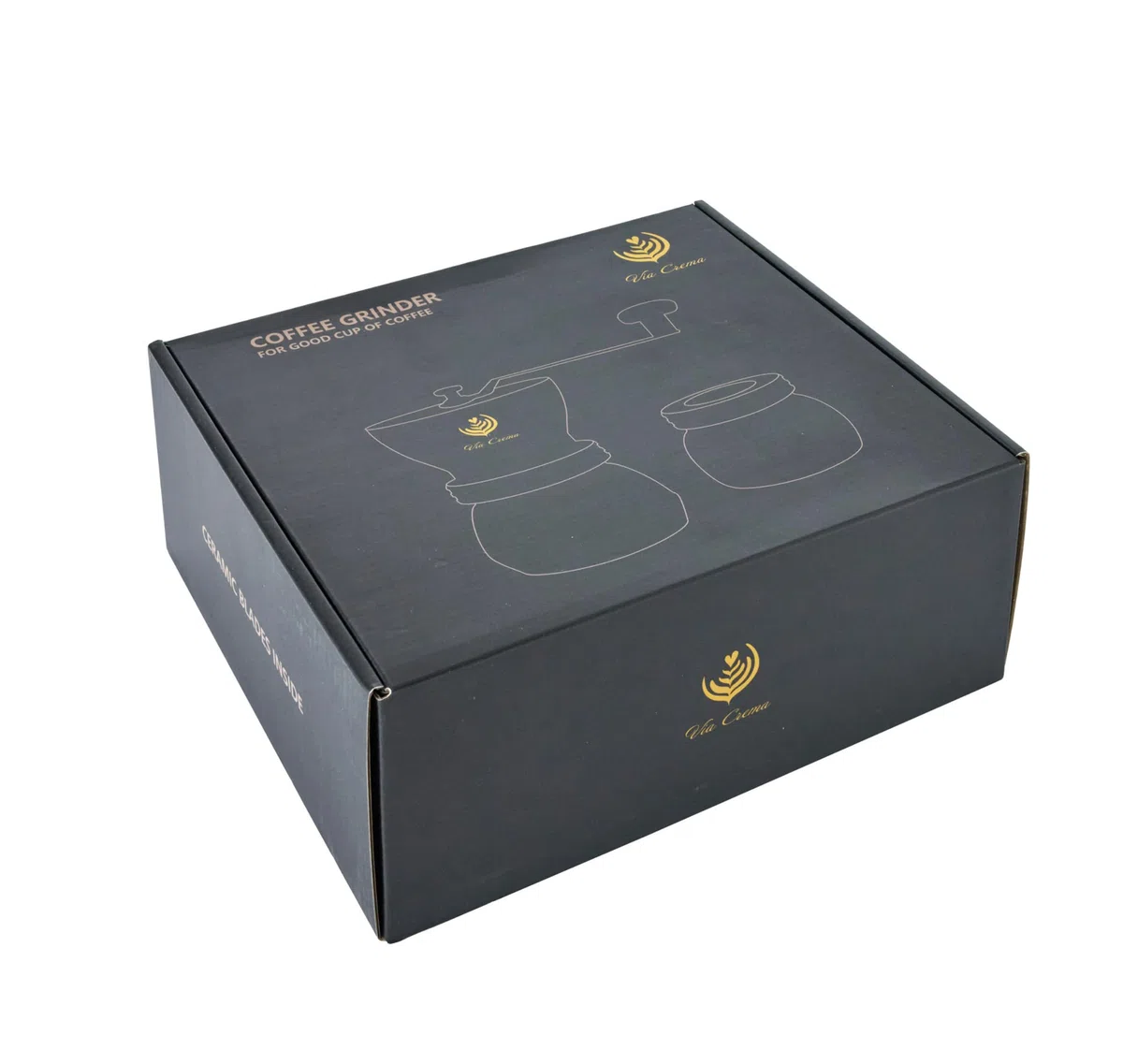VIA CREMA Macina Caffè Manuale Macinacaffè Chicchi in Vetro, Coperchio Silicone, Lame in Ceramica Regolabili Pratico Macinino Macina Caffè a Mano