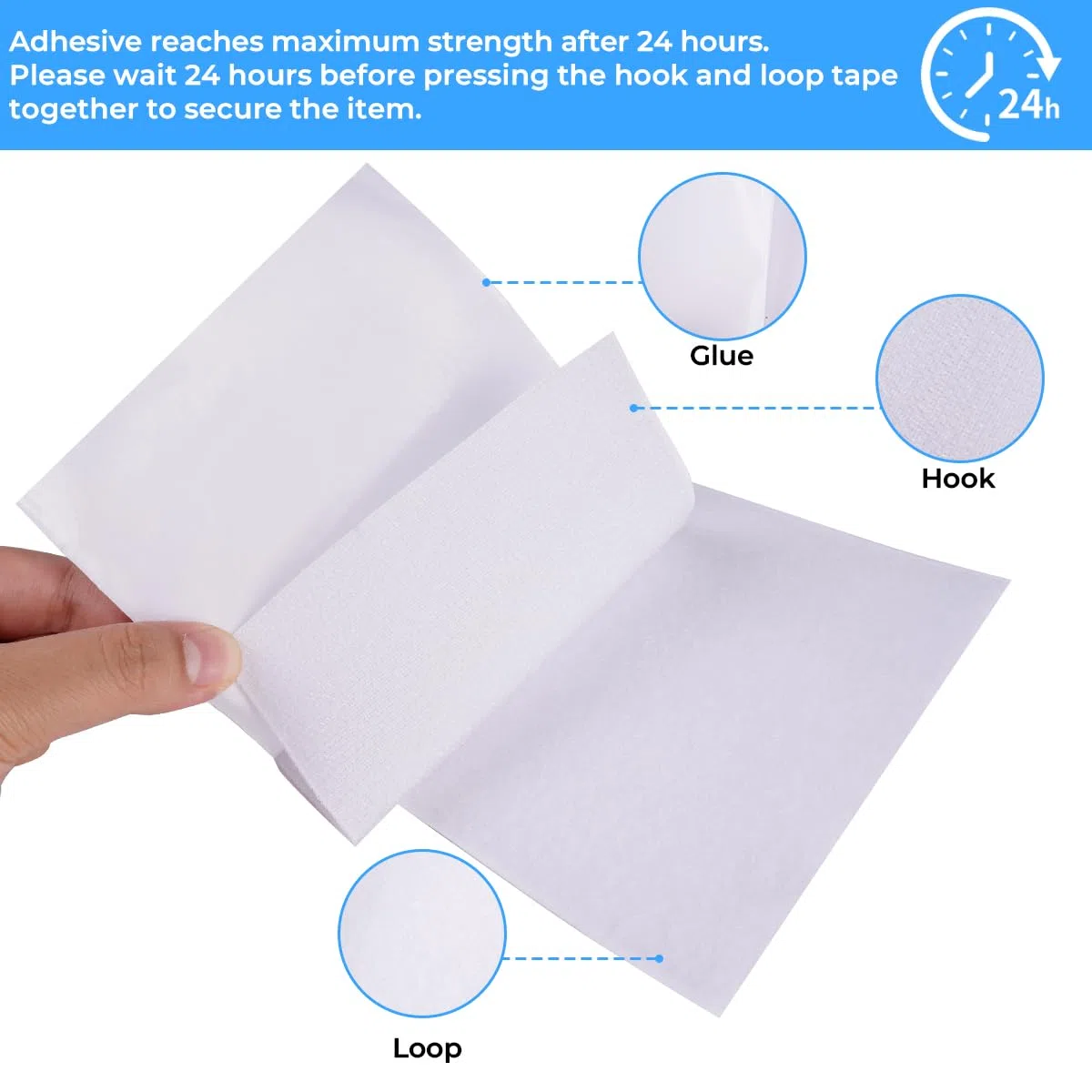 Hook Loop Autoadesivo Bianco, 10cm x 1.5m Feltro Adesivo Forte Bianco | Largo Nastro Striscia Fascia Adesivo in Feltro, per Tappetini, Cuscini per Divani, Tende, Fai da Te