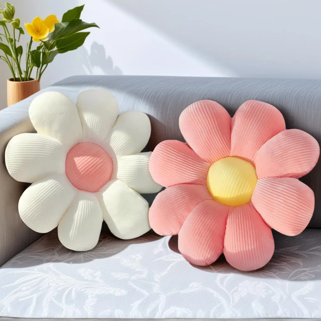 Cuscino a Fiore Rosa e Bianco 40CM, Cuscino a Fiori Cuscino da Seduta Outdoor Indoor, 8 Petali, Cuscino a Fiori per Divano Cuscino per Sedia, Cuscino Fiore Cuscino da Coccole per