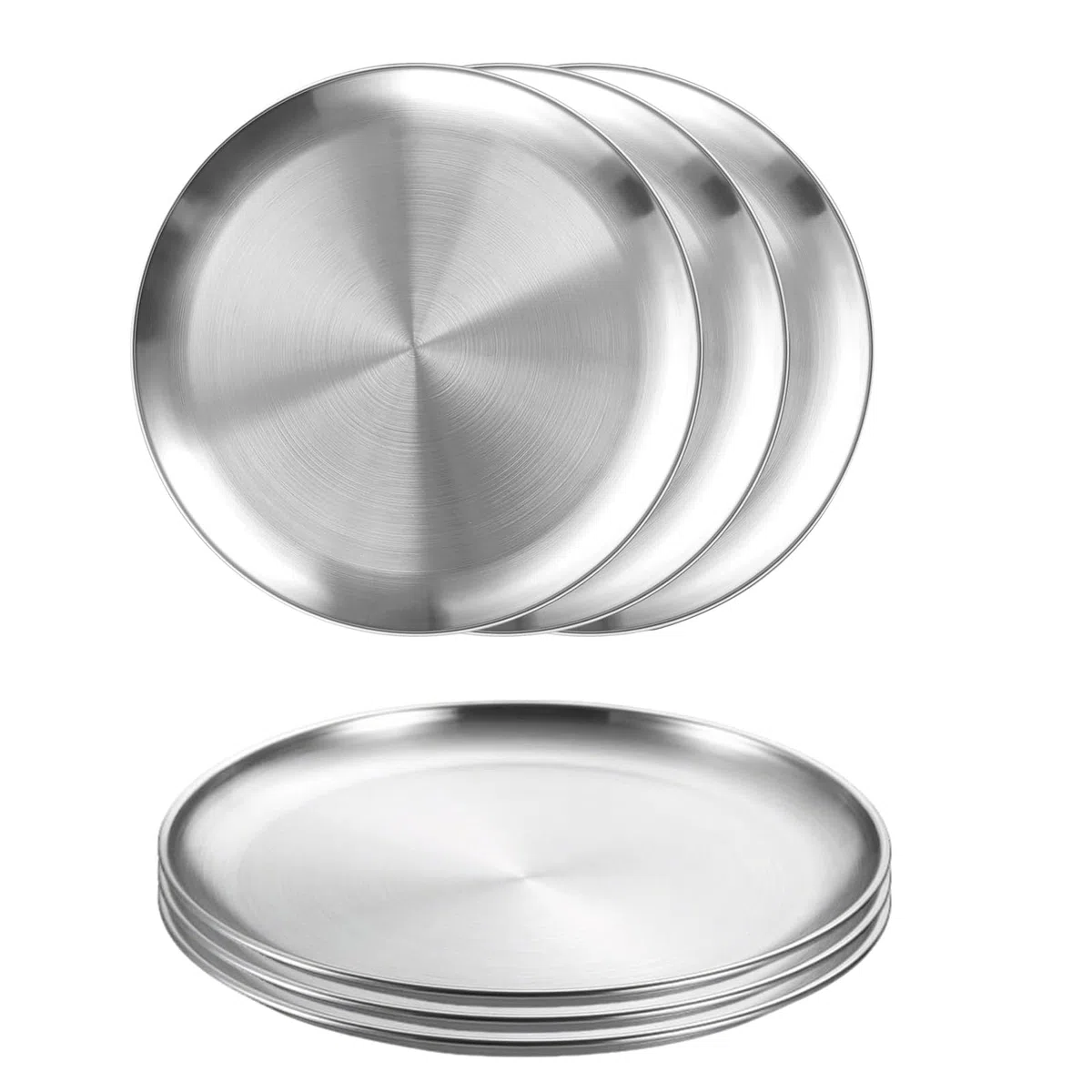 6 piatti in acciaio inox, piatti rotondi in acciaio inox, diametro 20 cm, per barbecue, vassoio, piatto da portata rotondo per campeggio, picnic, escursioni, cucina, feste