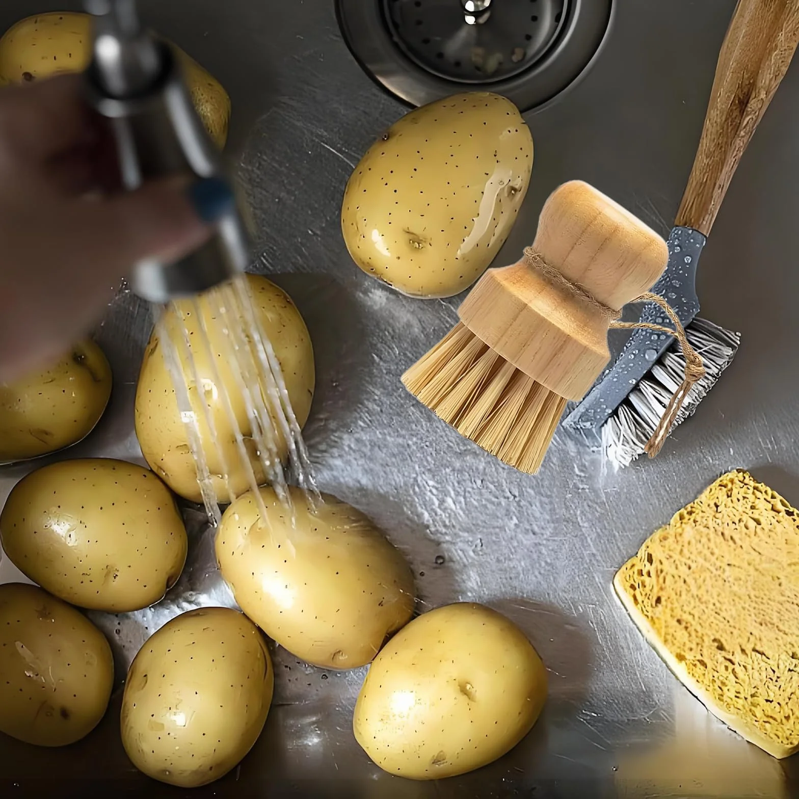 Set di 6 spazzole a fungo, con tre ganci, ecologiche, per funghi, per la pulizia della cucina, del bagno, della pulizia delicata dei funghi o delle verdure