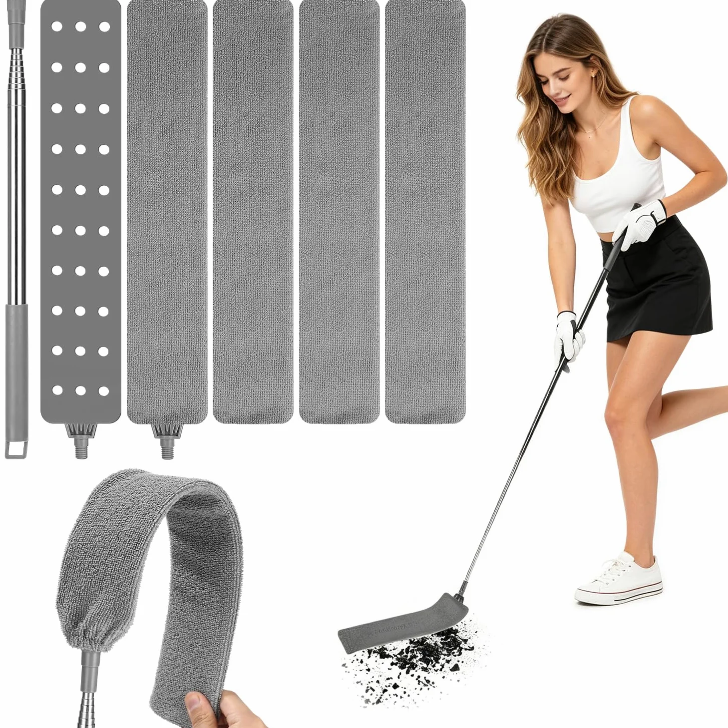 Spazzola per Polvere con Asta Telescopica Allungabile 2,5m Lavabile Estensibile Flessibile Spolverino in Microfibra Cattura-polvere in Microfibra per Sotto il Divano Armadi Letto Angoli