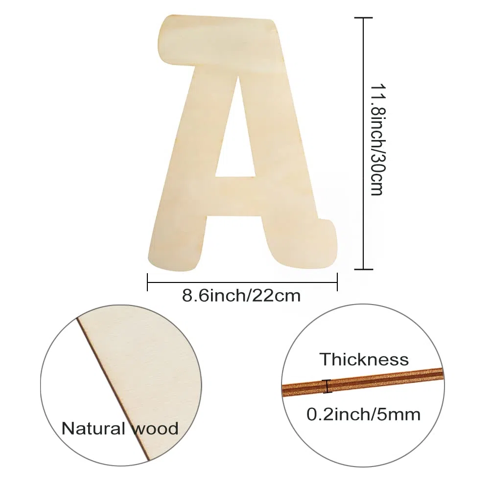 Lettere grandi in legno da 30 cm, non finite, lettera A in legno, per artigianato, nomi per bambini, lettere maiuscole, lettere in legno spesse 5 mm, per la decorazione della cameretta dei bambini