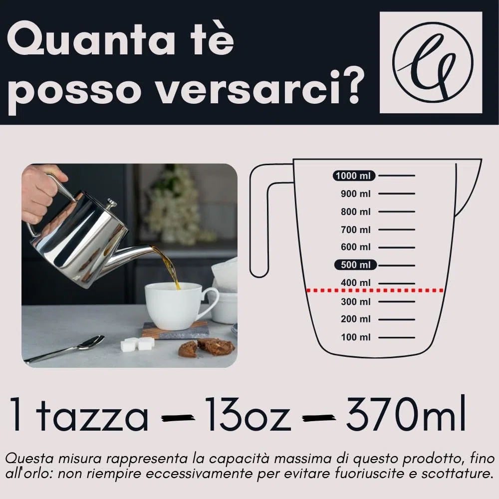 Café Olé Derwent Teiera, 370 ml, per 1 persona, acciaio inossidabile, desing moderno con finitura a specchio, beccuccio perfetto per versare