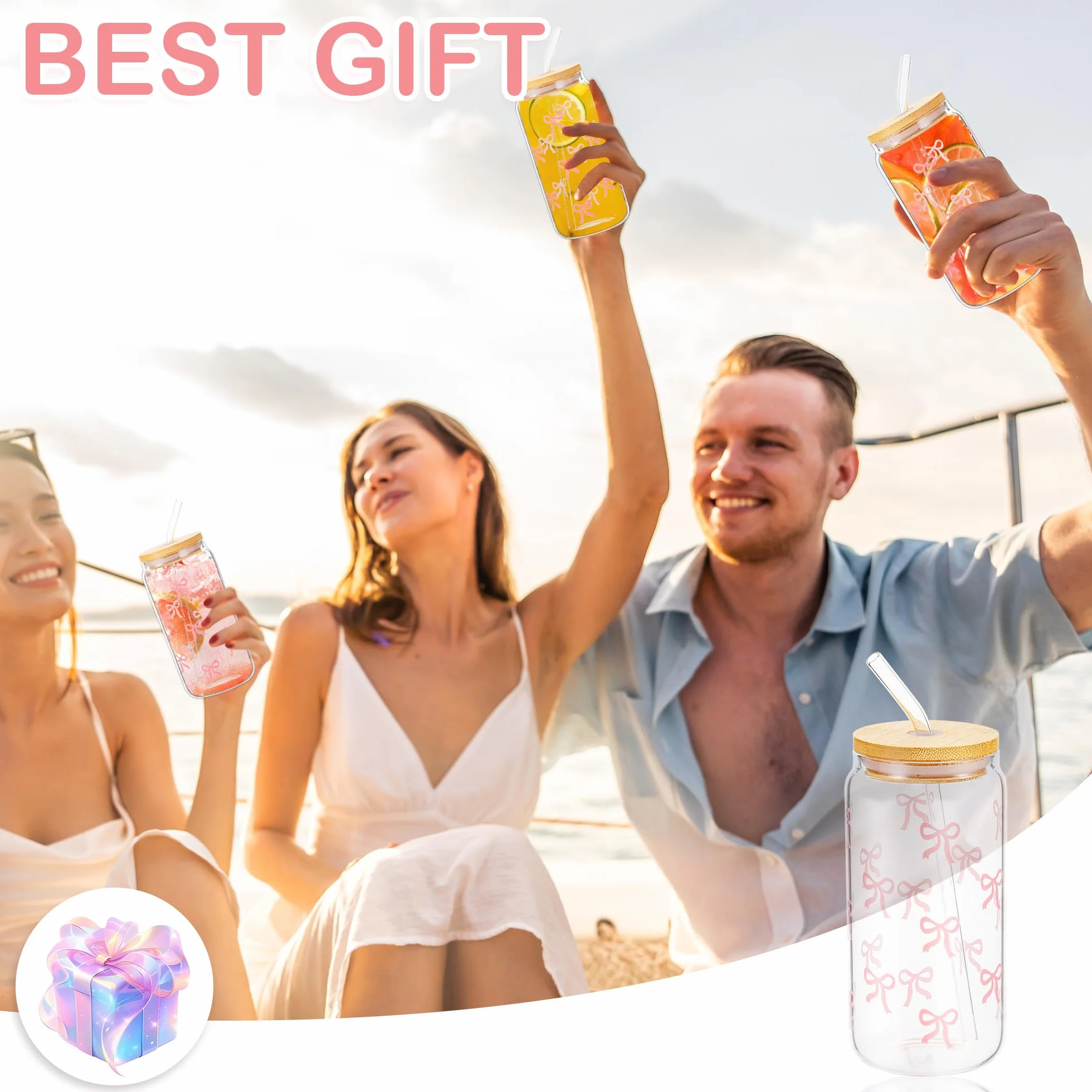 Hejo Papillon Bicchiere con Cannuccia Vetro,500ml Bicchieri Vetro con Coperchio,Trasparente Tazza con Coperchio e Cannuccia,Bicchieri Birra per Cocktail,Caffè,Latte